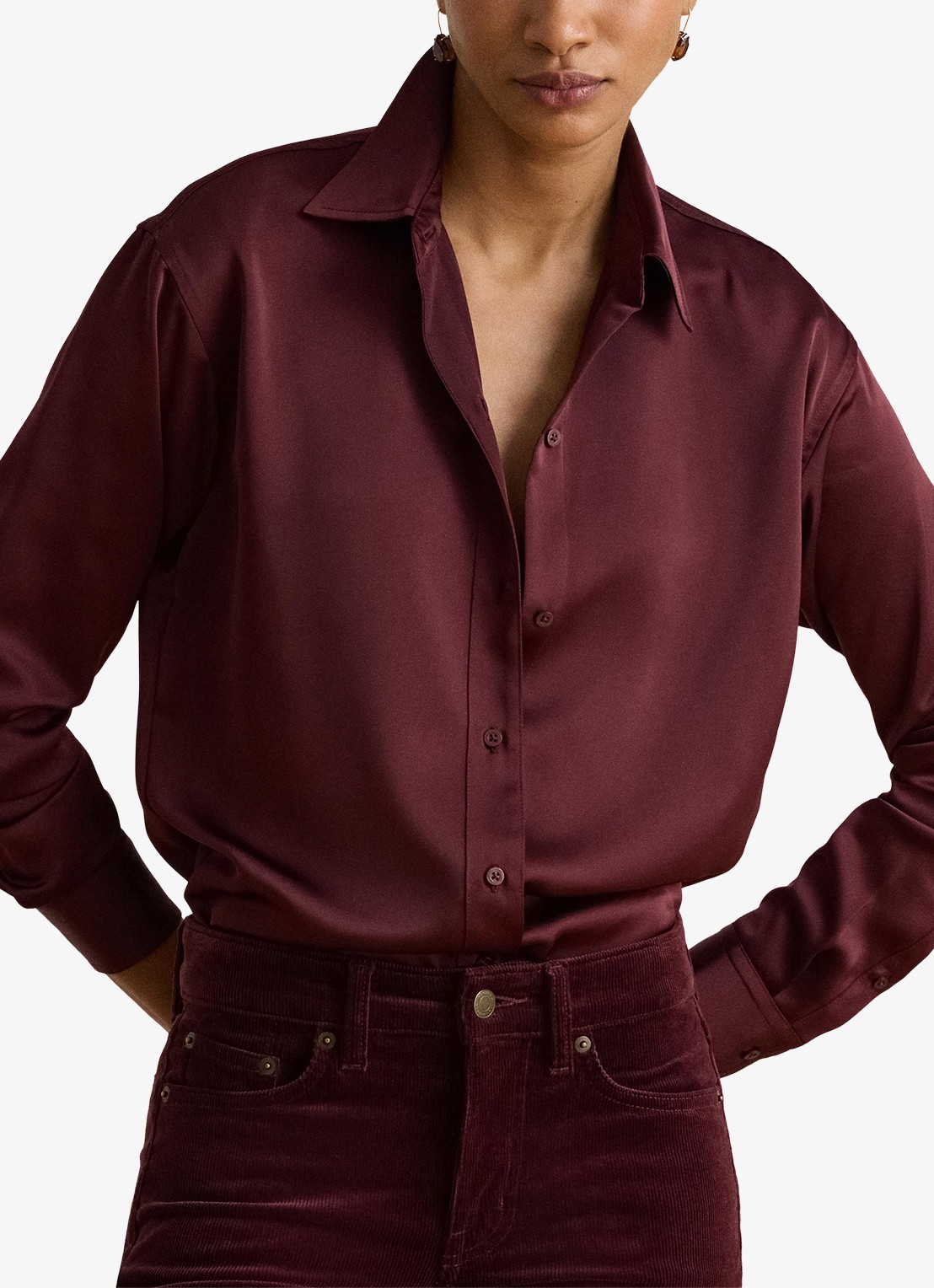 Ralph Lauren Blouse van satijn - voorkant 4 dark garnet / bordeauxrood