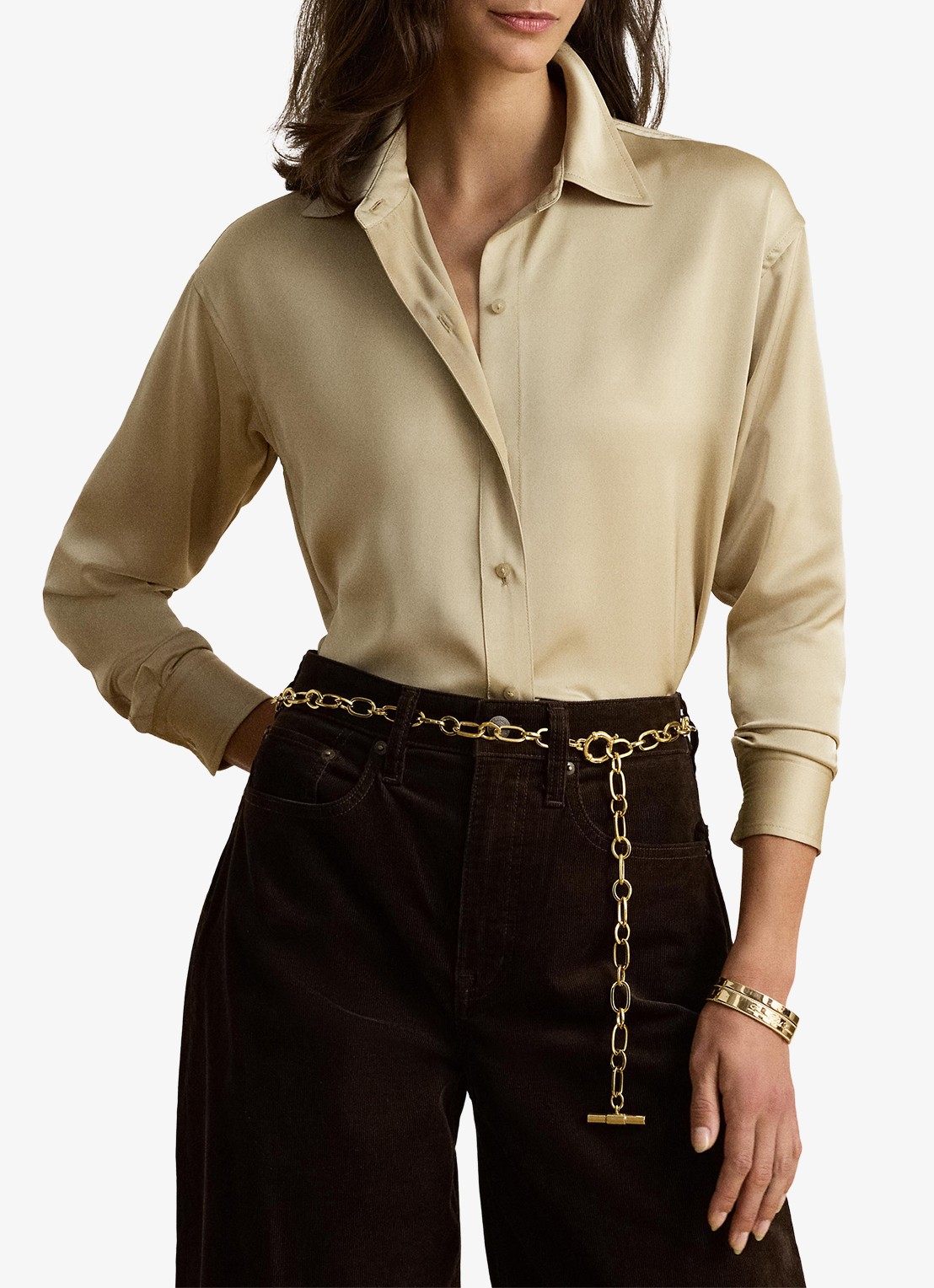 Ralph Lauren Blouse van satijn - voorkant 5 ranch cream / beige