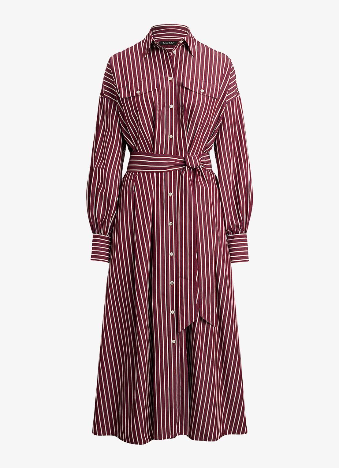 Ralph Lauren Blousejurk met streepprint en borstzakken - voorkant 2 bordeauxrood