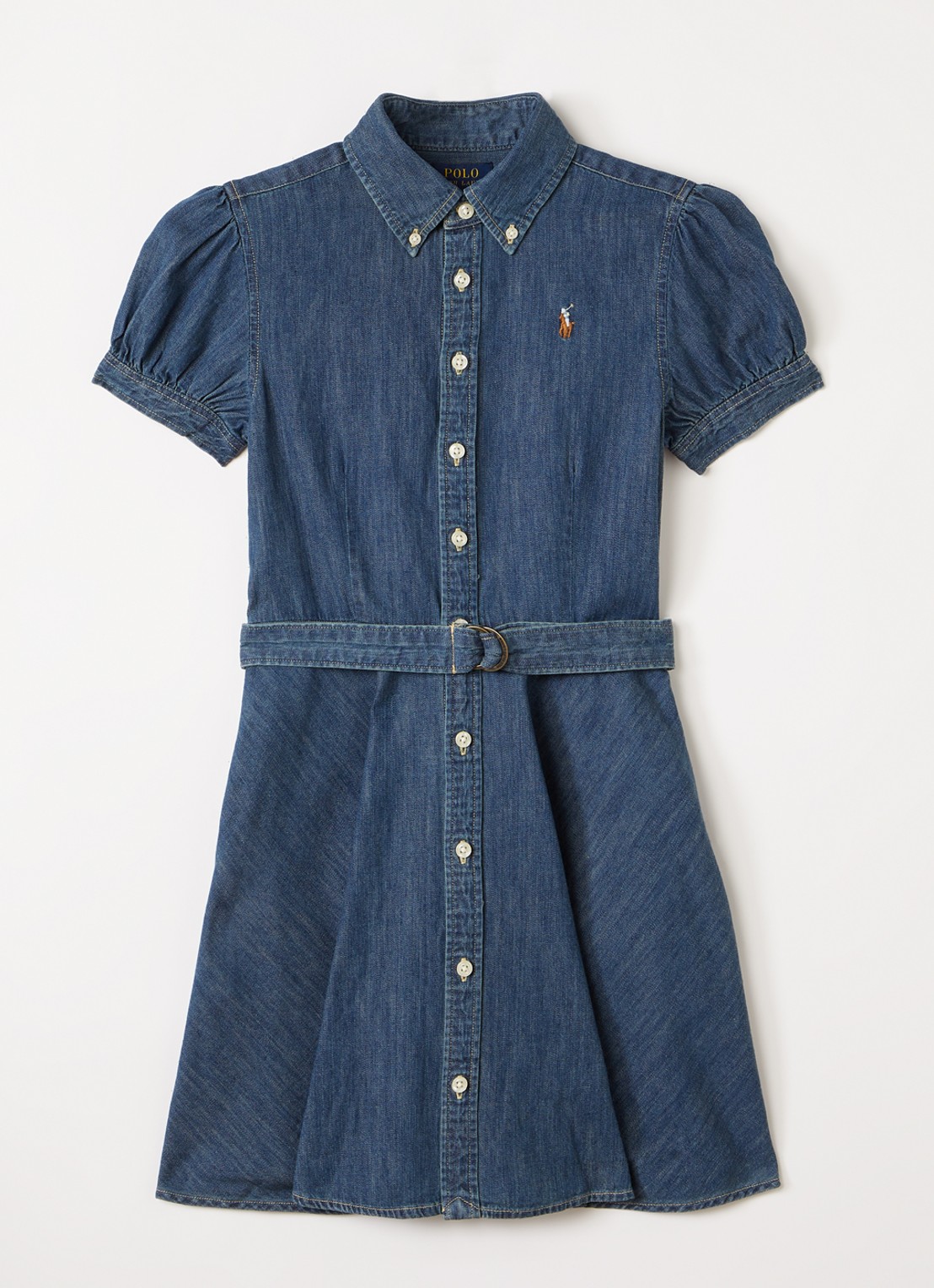 Ralph Lauren Blousejurk van denim met logo - voorkant indigo