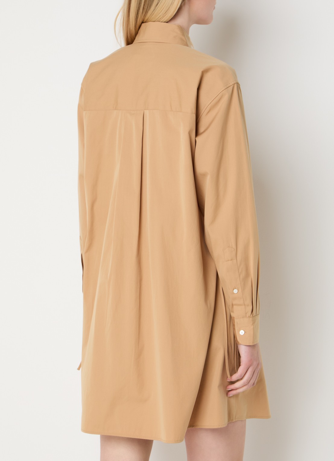 Ralph Lauren Blousejurk van satijn met paspelzakken en trekkoord  - achterkant camel