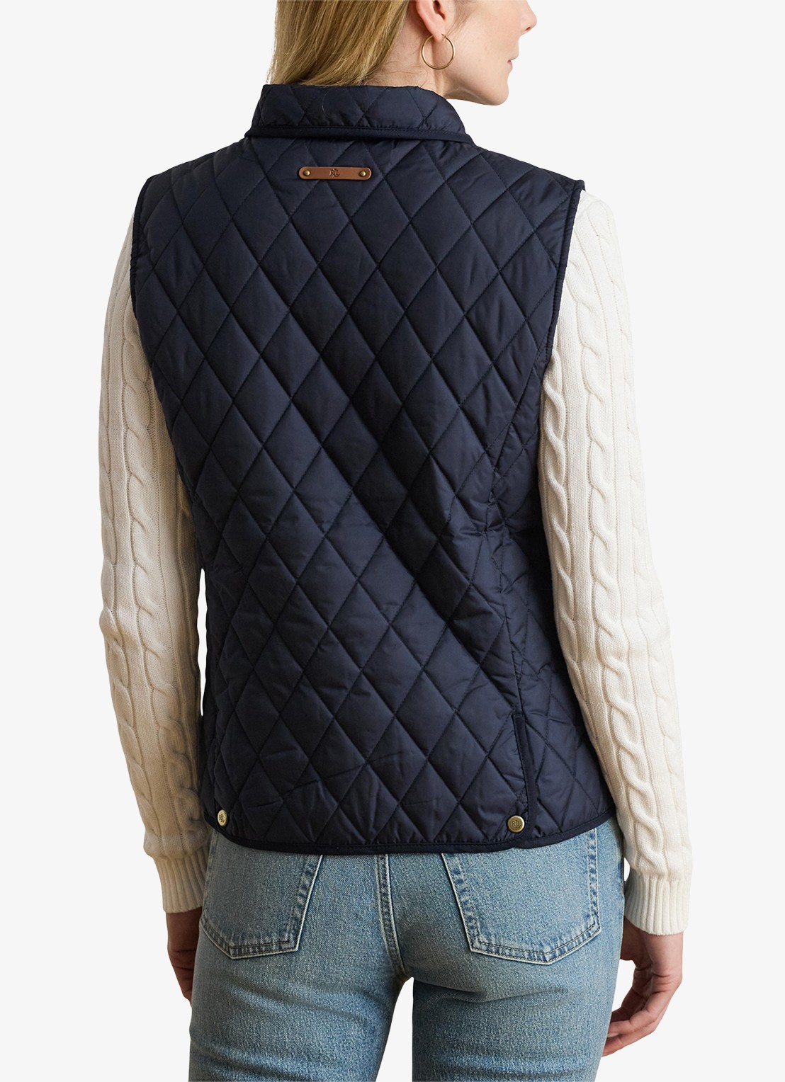 Ralph Lauren Bodywarmer met quilt patroon en opstikzakken - achterkant 2 donkerblauw