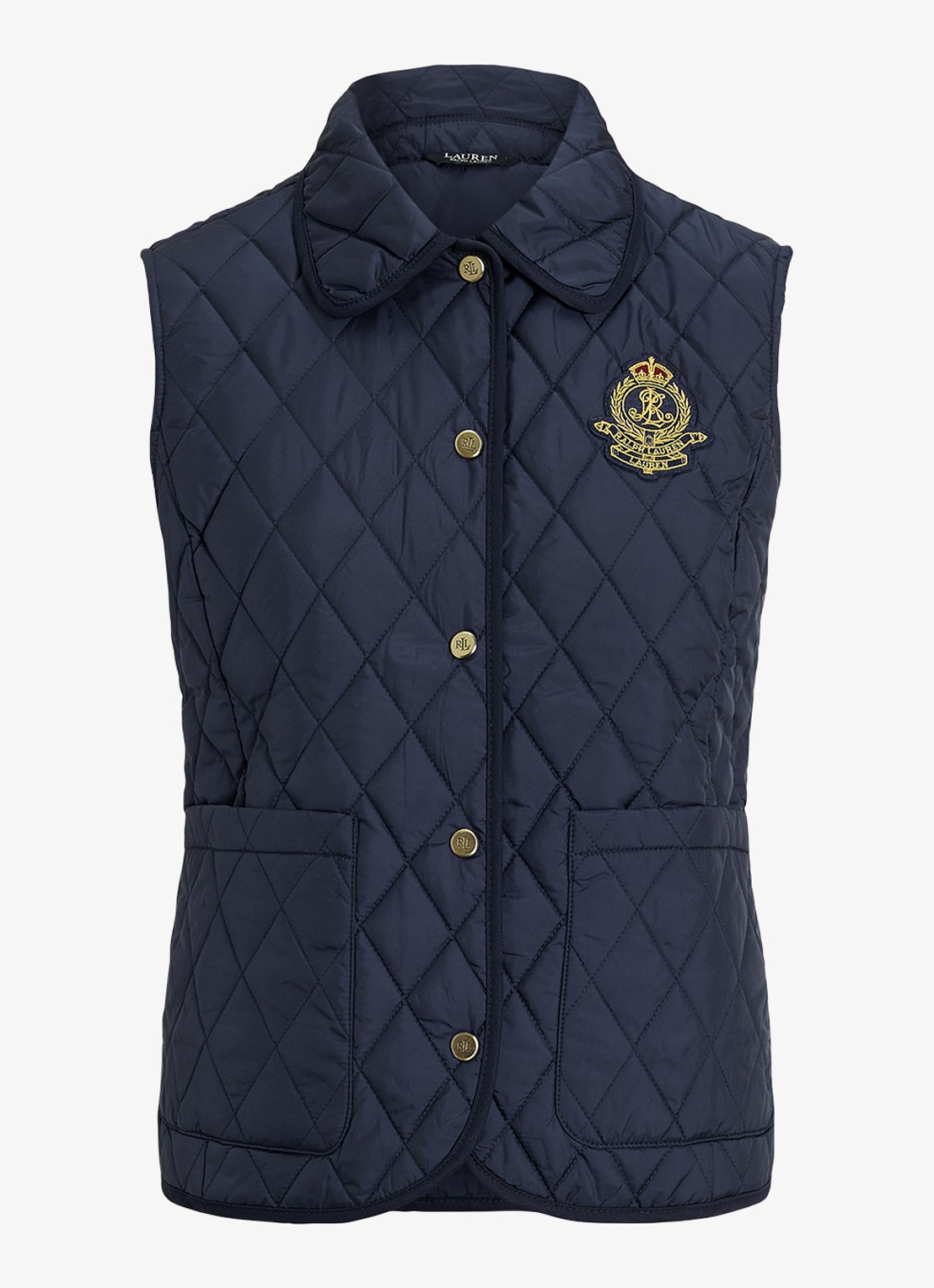 Ralph Lauren Bodywarmer met quilt patroon en opstikzakken - voorkant 3 donkerblauw