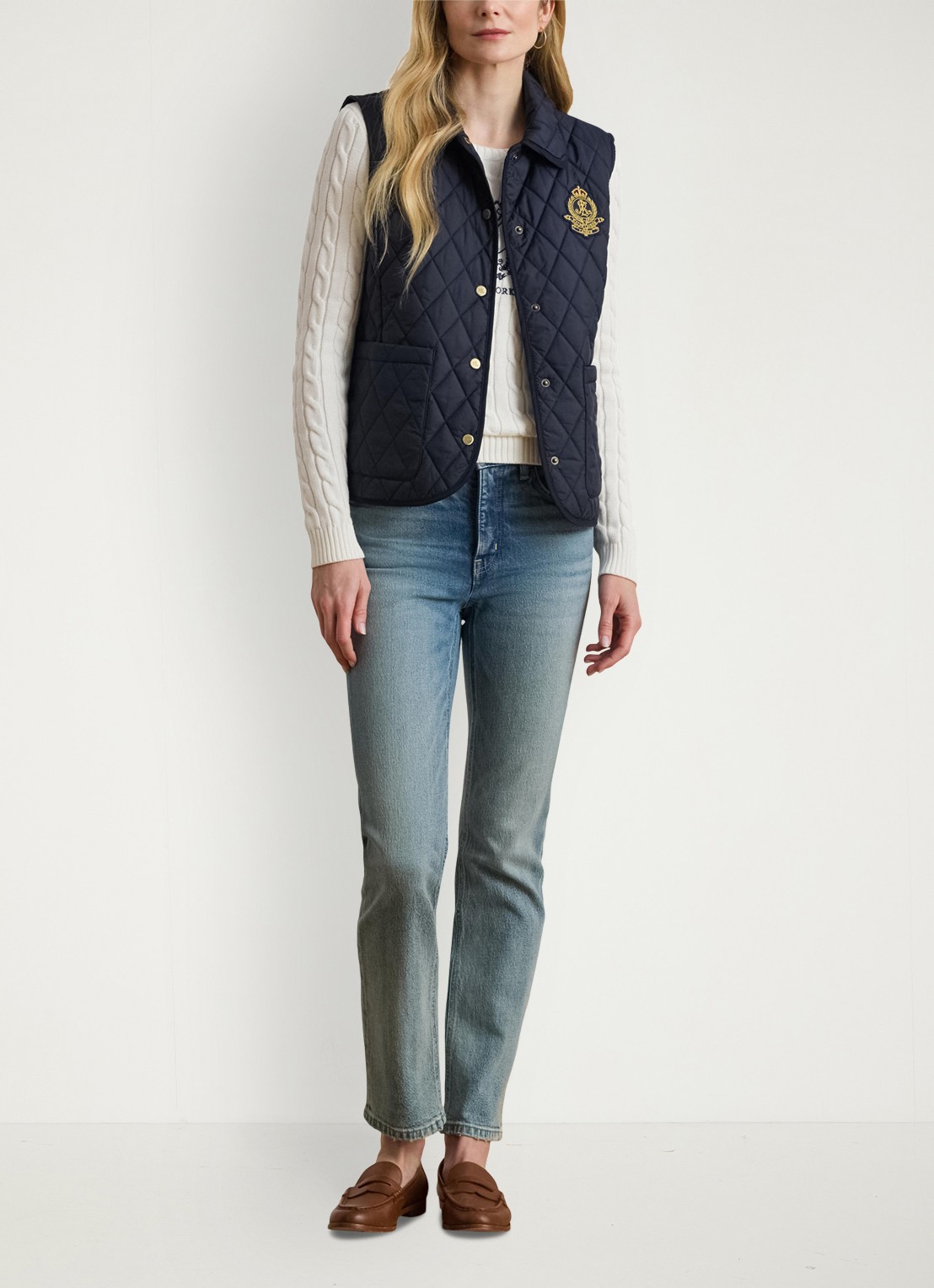 Ralph Lauren Bodywarmer met quilt patroon en opstikzakken - voorkant 4 donkerblauw