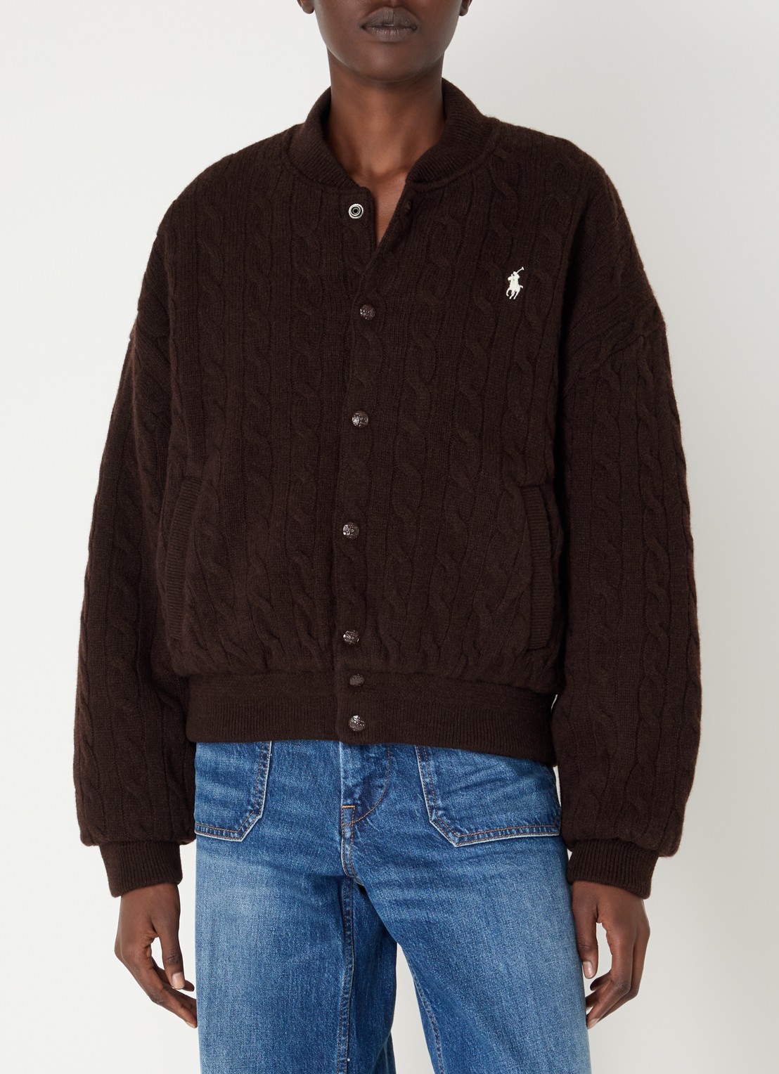 Ralph Lauren Bomberjack in kasjmierblend met steekzakken - detail donkerbruin