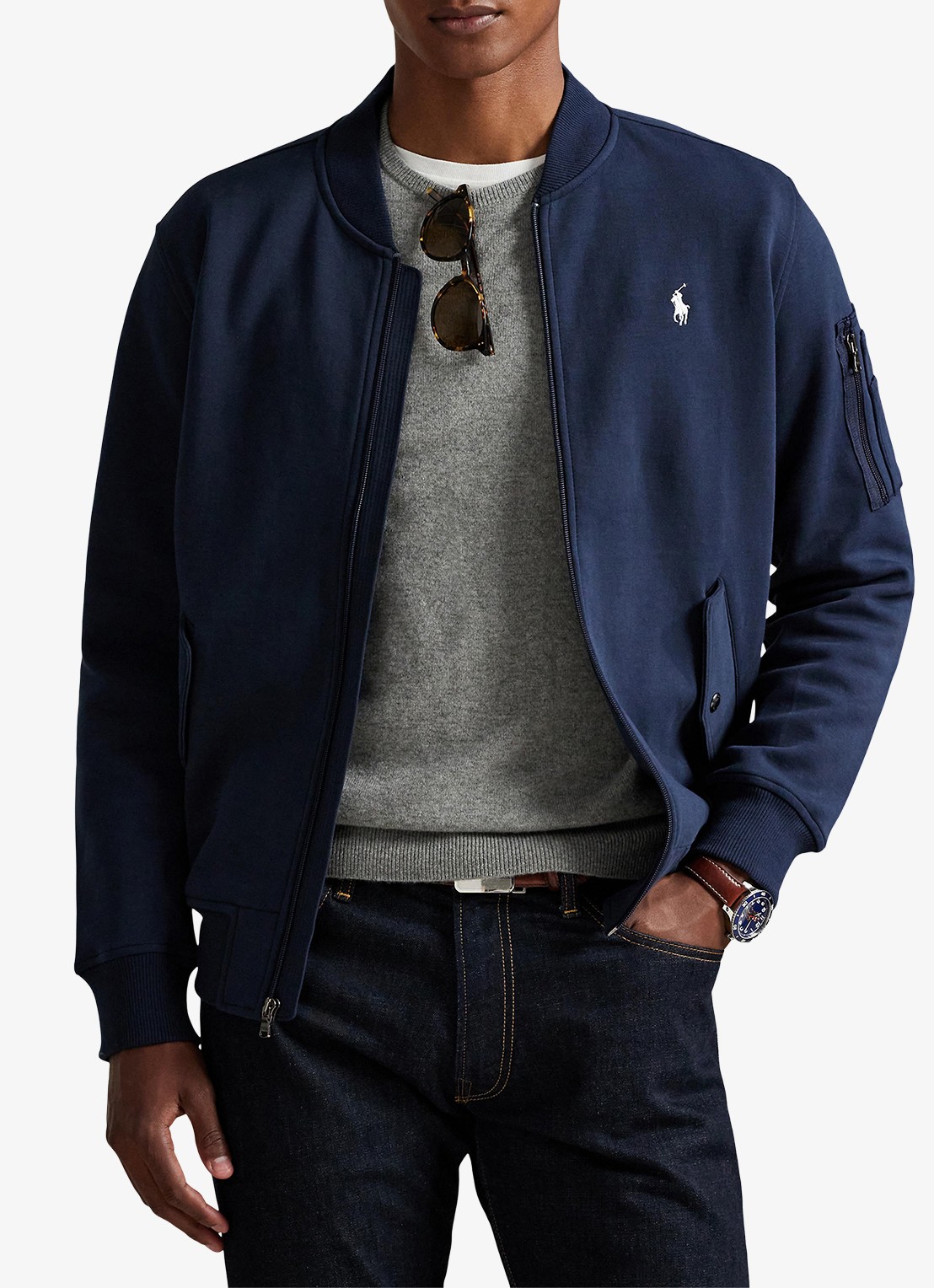 Ralph Lauren Bomberjack met klepzakken en logoborduring - detail 4 aviator navy / donkerblauw