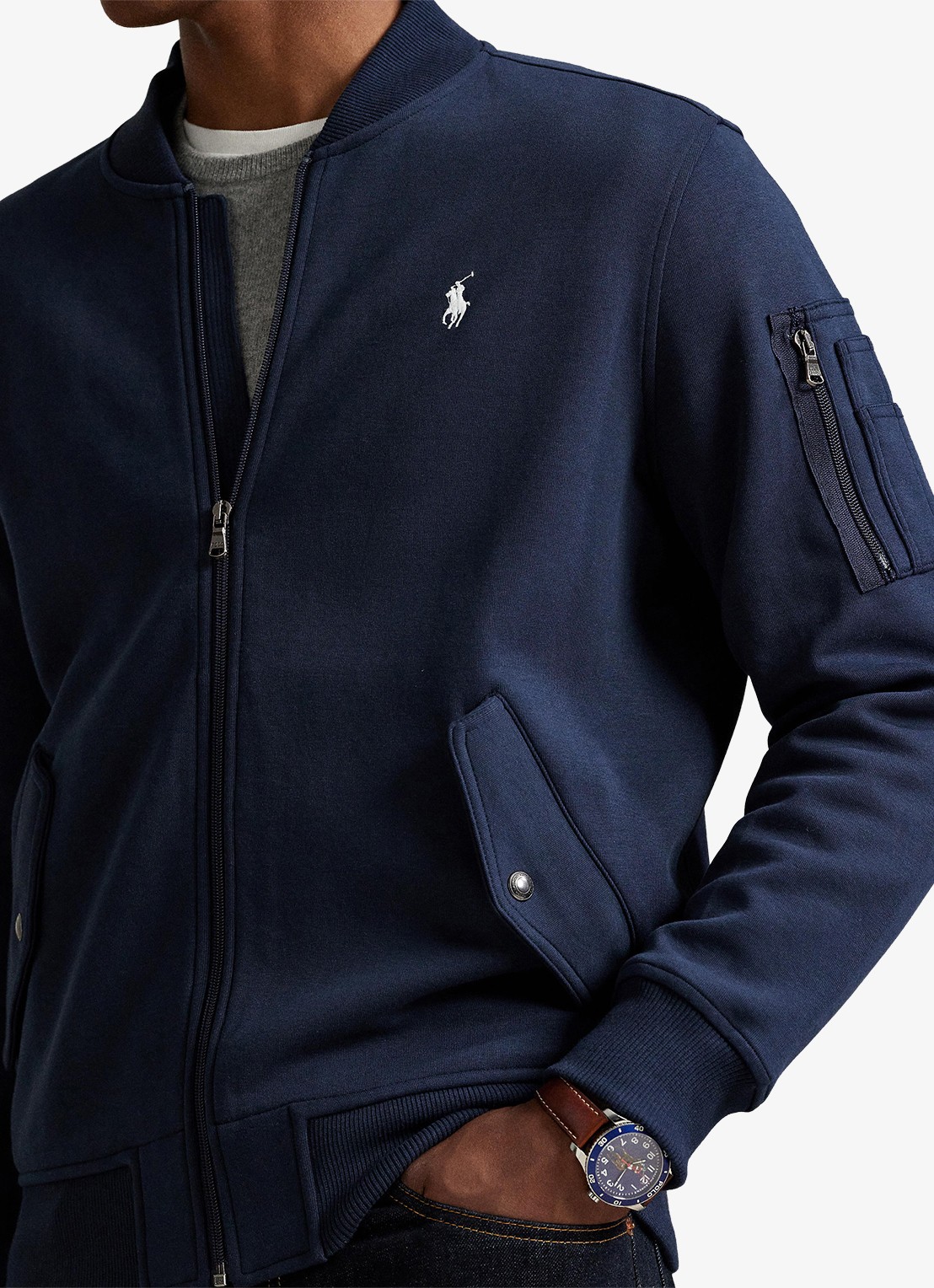 Ralph Lauren Bomberjack met klepzakken en logoborduring - detail 5 aviator navy / donkerblauw