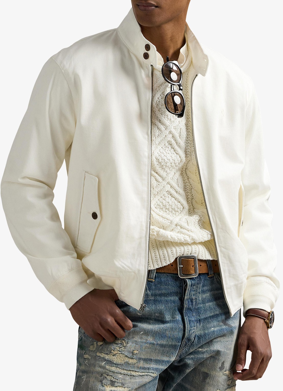 Ralph Lauren Bomberjack met logoborduring en klepzakken - detail 2 deckwash white / wit