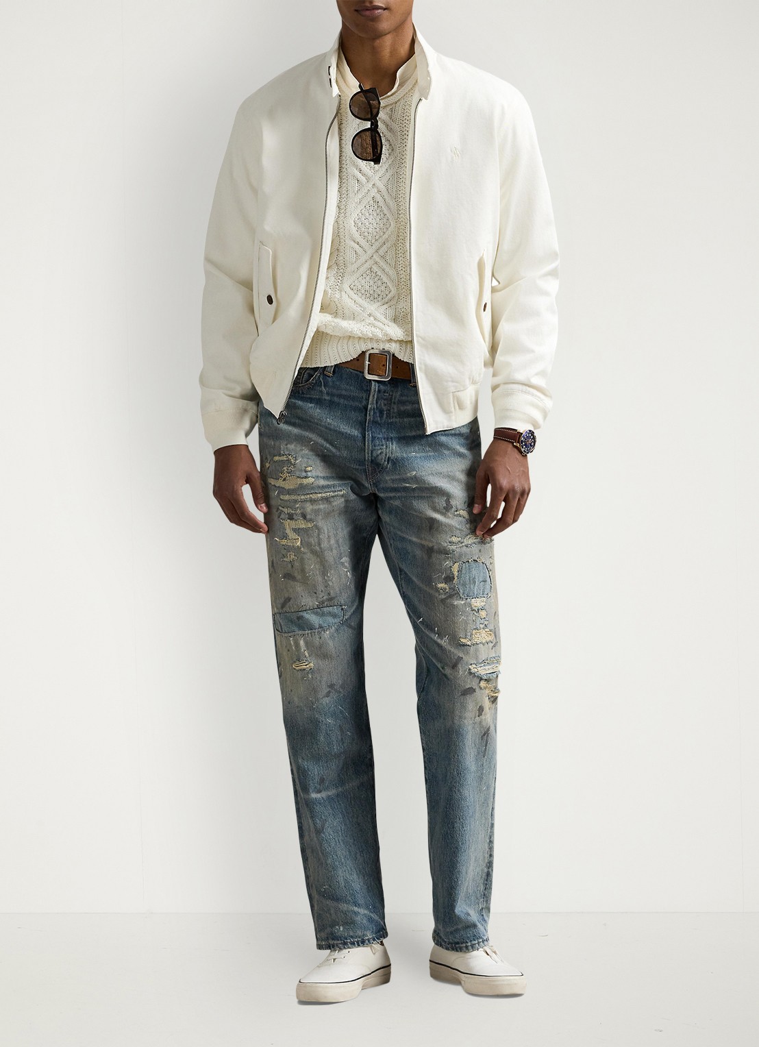 Ralph Lauren Bomberjack met logoborduring en klepzakken - voorkant 5 deckwash white / wit