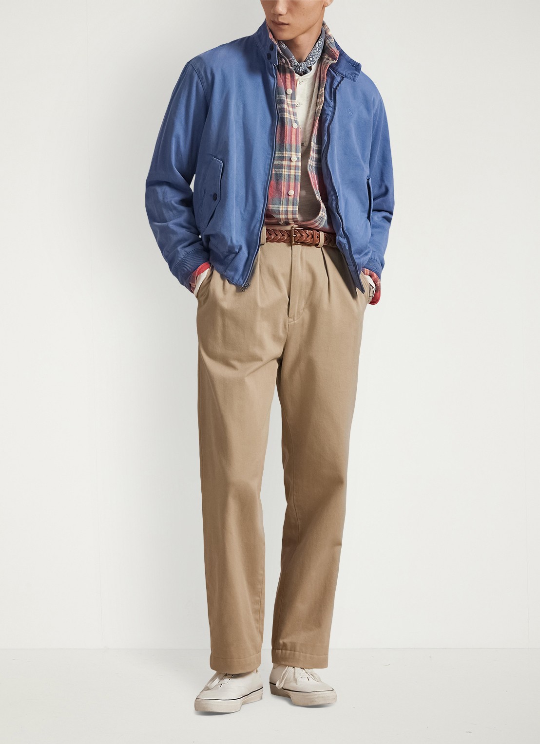 Ralph Lauren Bomberjack met logoborduring en klepzakken - voorkant 2 delta blue / blauw