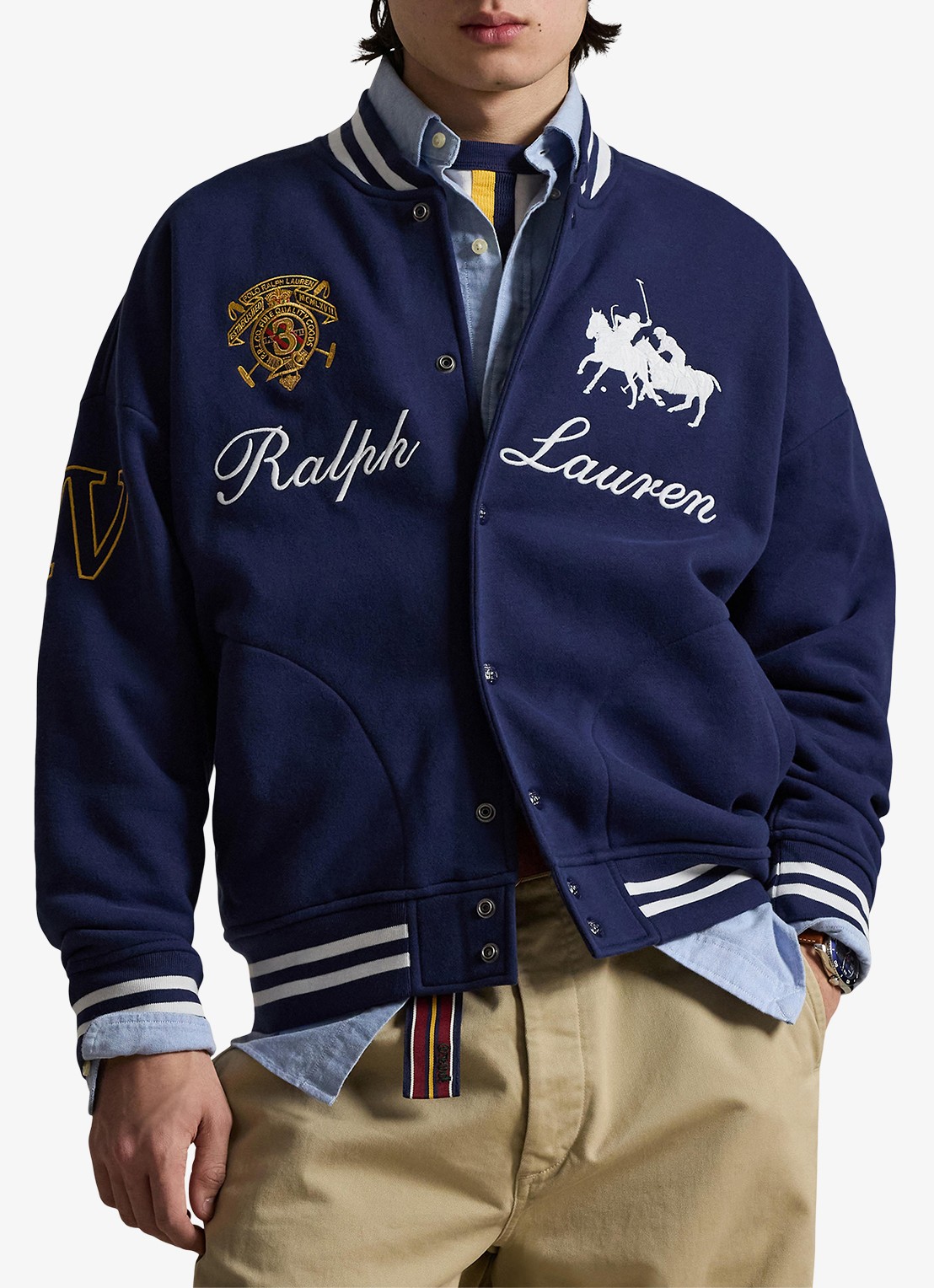 Ralph Lauren Bomberjack met logoborduring - detail 3 newport navy