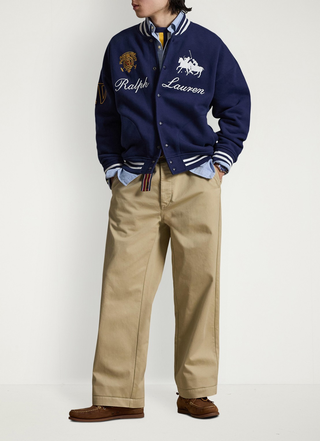 Ralph Lauren Bomberjack met logoborduring - voorkant 2 newport navy