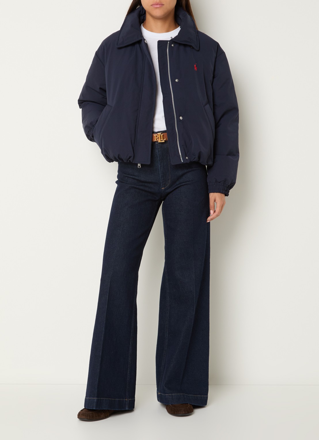 Ralph Lauren Bomberjack met steekzakken en logoborduring  - voorkant 3 donkerblauw