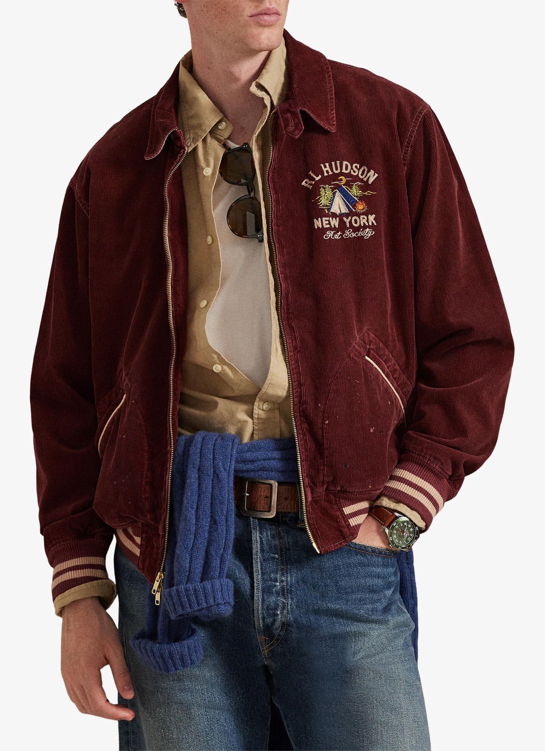 Ralph Lauren Bomberjack met steekzakken - voorkant 5 pomegranate x / rood
