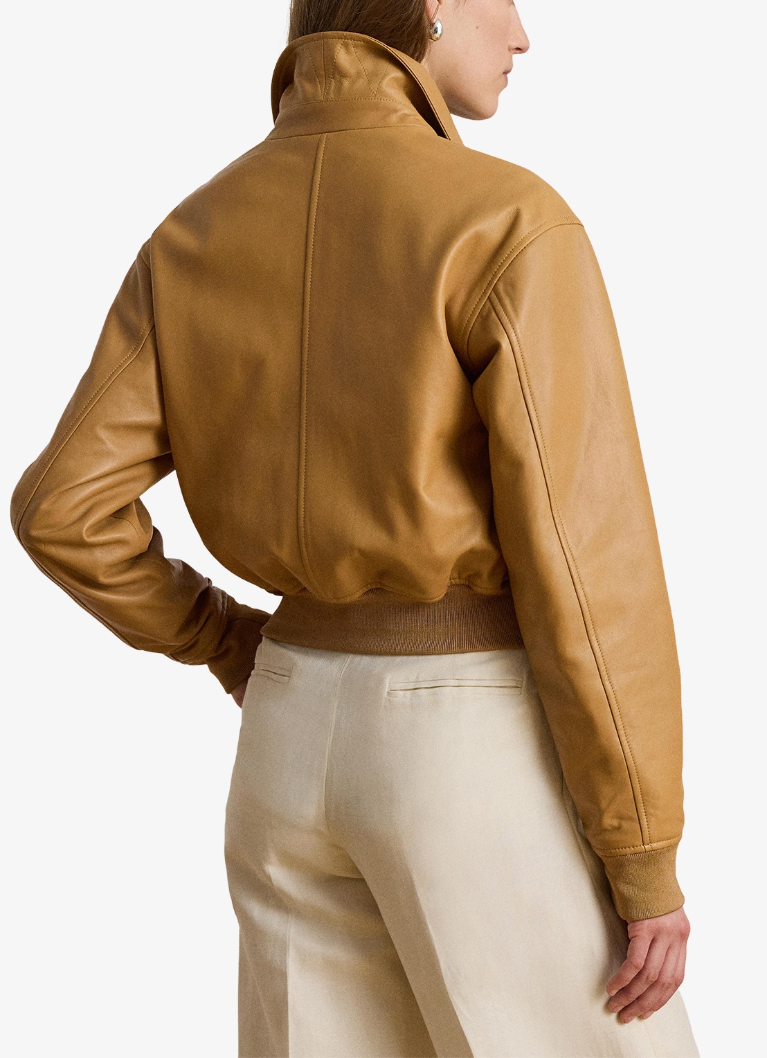 Ralph Lauren Bomberjack van lamsleer met steekzakken - achterkant 3 caramel / beige