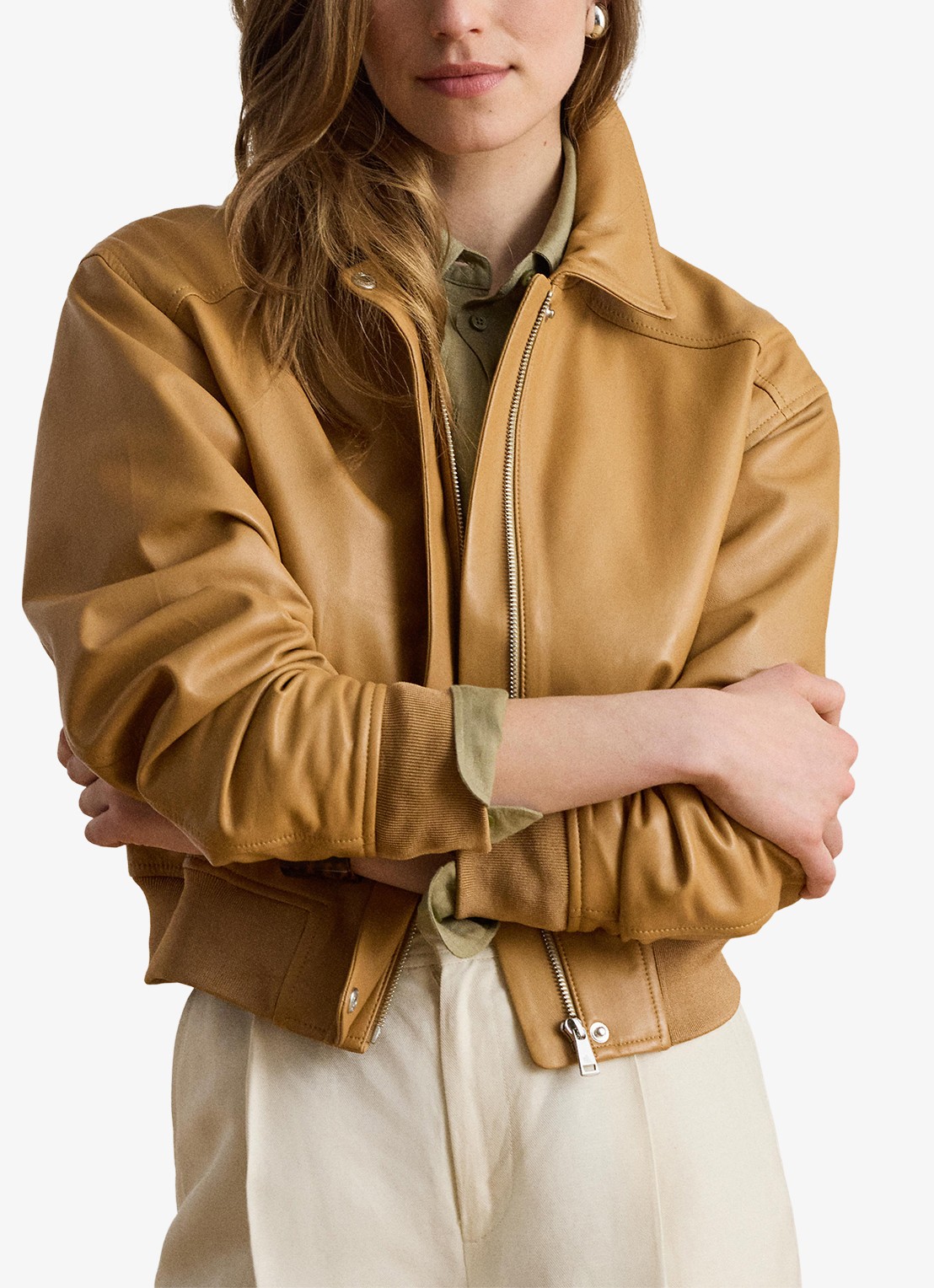 Ralph Lauren Bomberjack van lamsleer met steekzakken - detail 4 caramel / beige