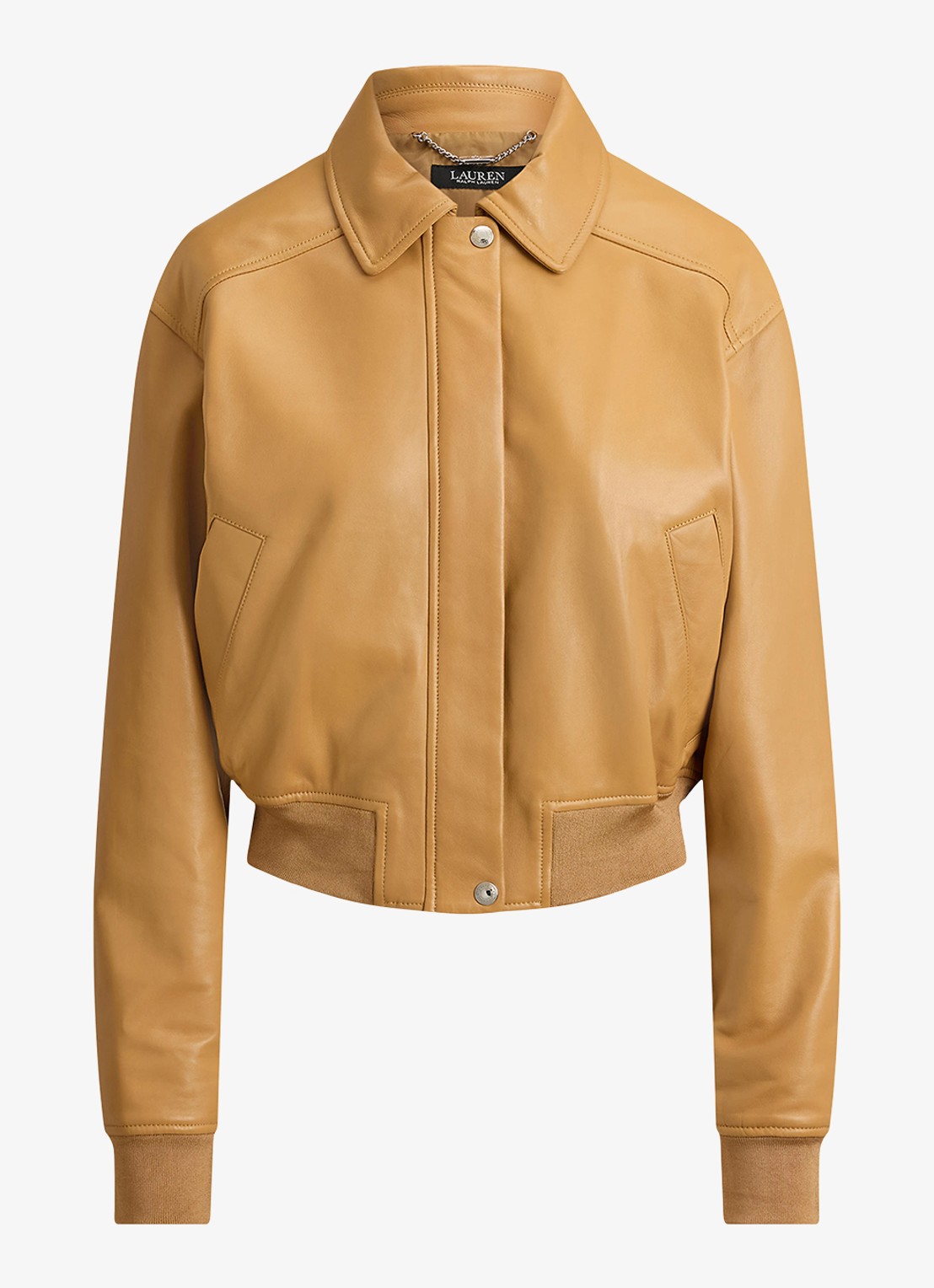 Ralph Lauren Bomberjack van lamsleer met steekzakken - voorkant caramel / beige