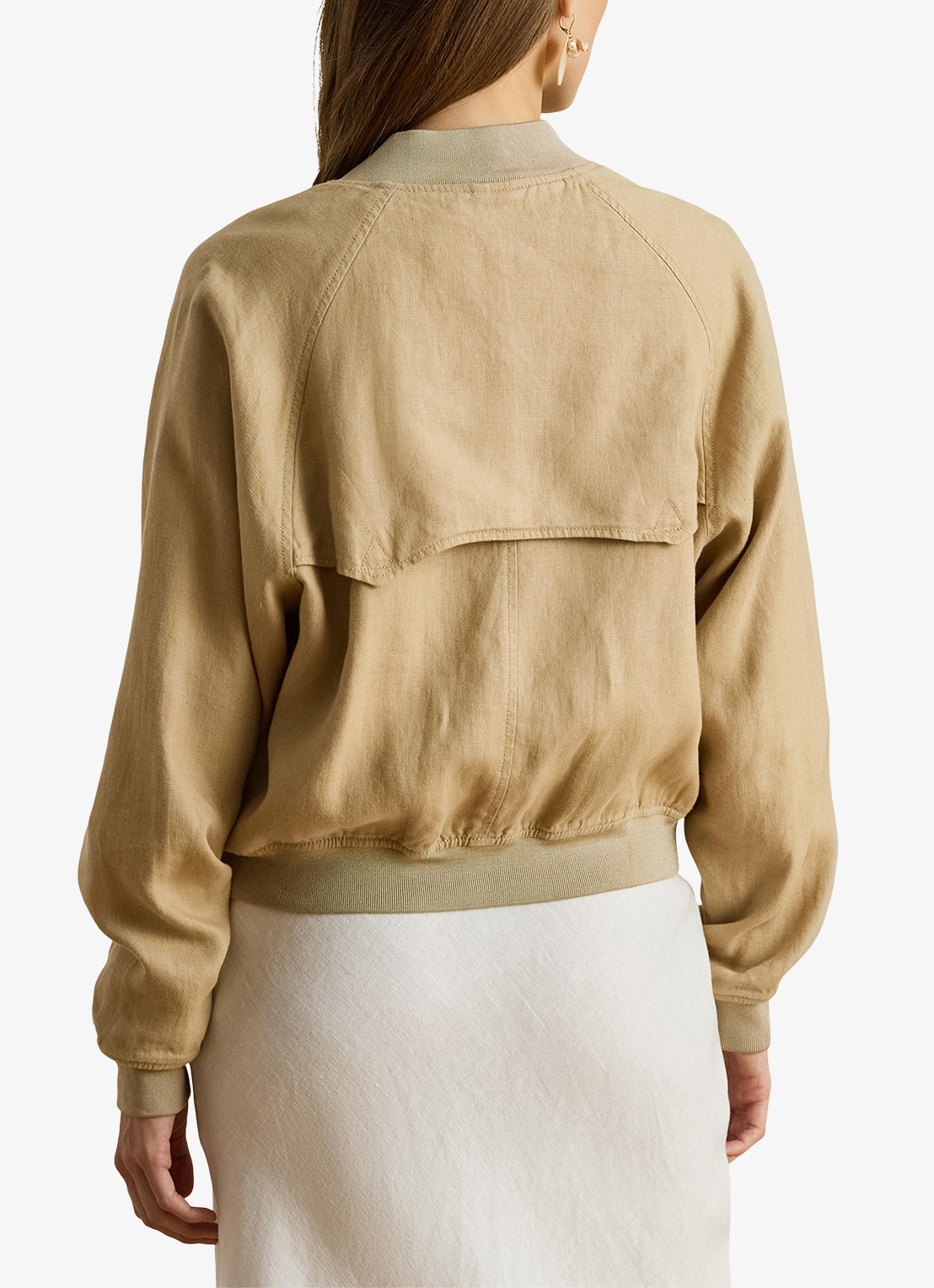 Ralph Lauren Bomberjack van linnen met steekzakken - achterkant 5 birch tan / beige