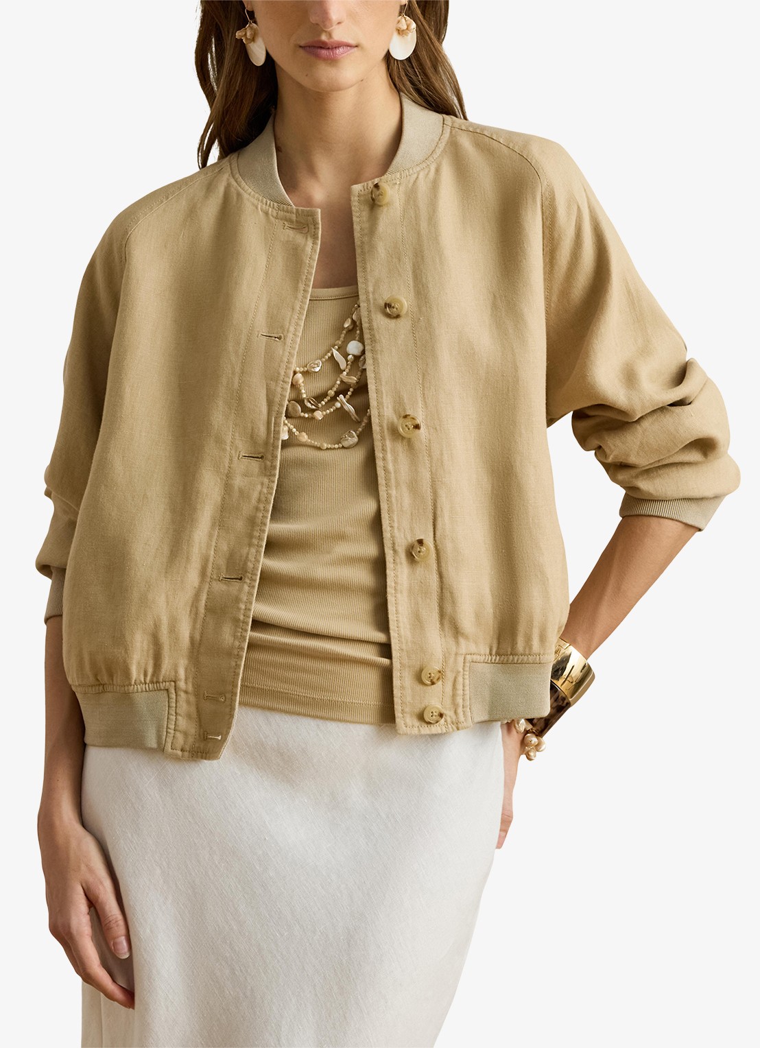 Ralph Lauren Bomberjack van linnen met steekzakken - detail 3 birch tan / beige
