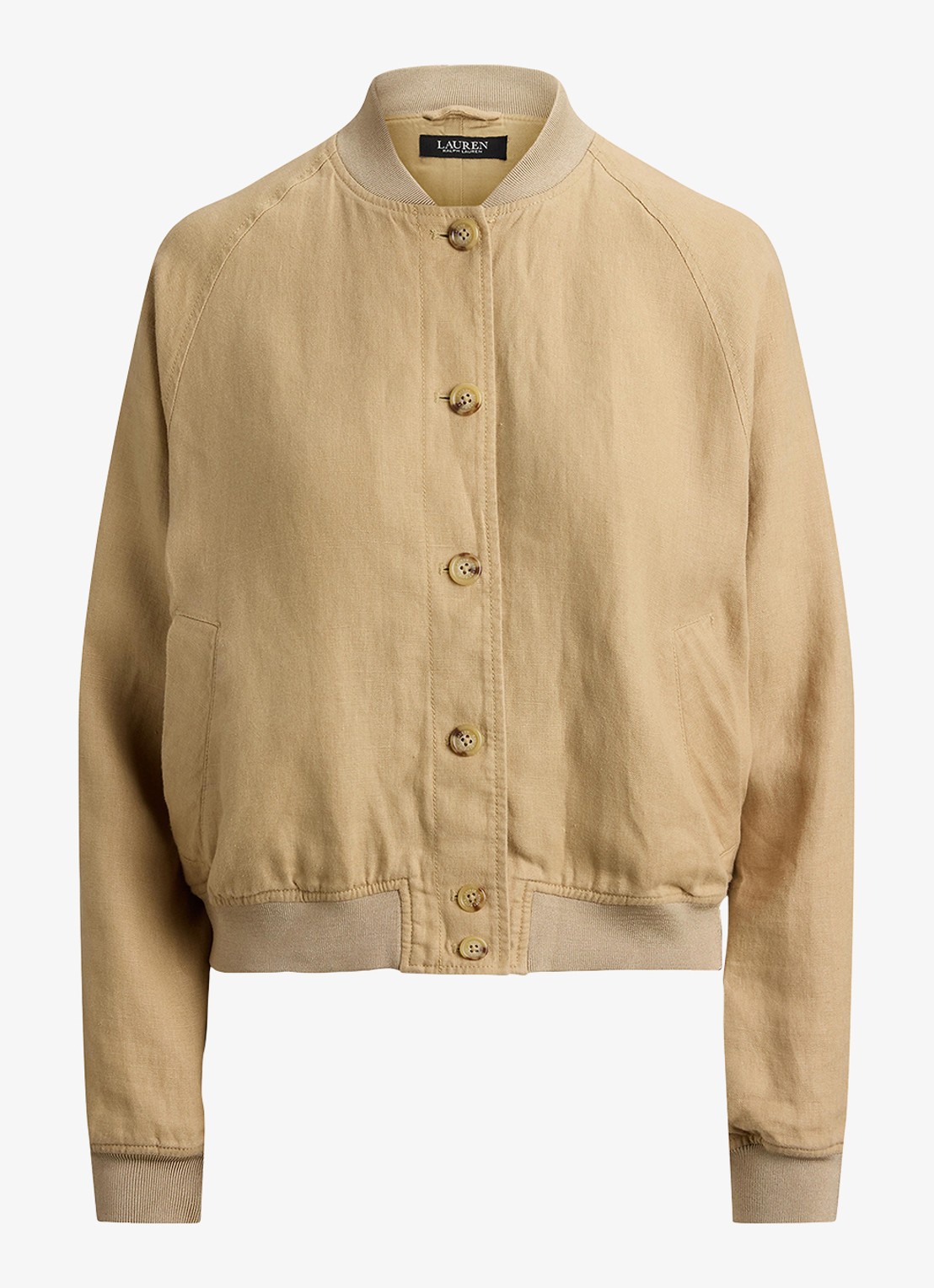 Ralph Lauren Bomberjack van linnen met steekzakken - voorkant birch tan / beige