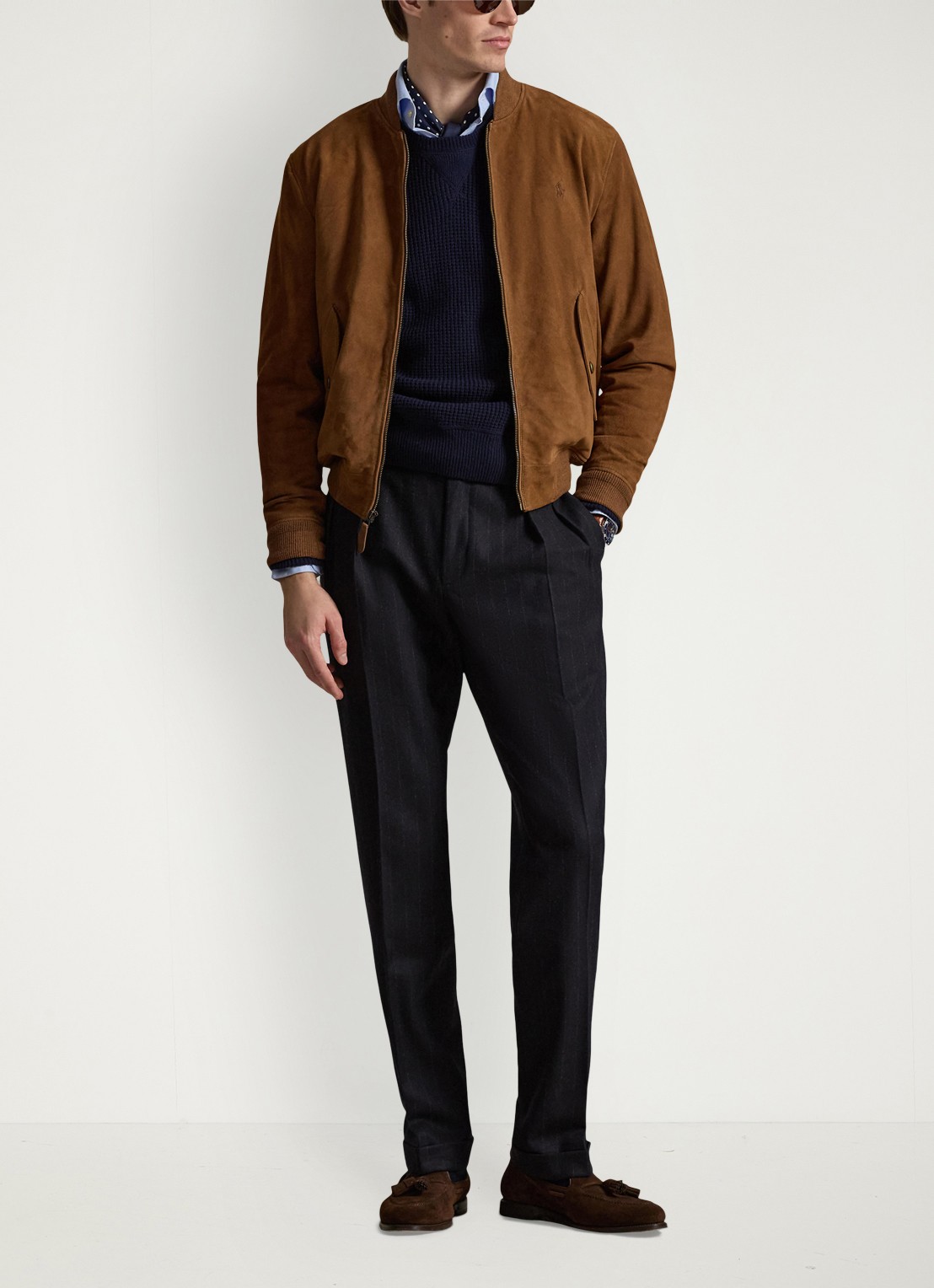 Ralph Lauren Bomberjack van suède met klepzakken - voorkant 2 country brown-2ye7 / bruin