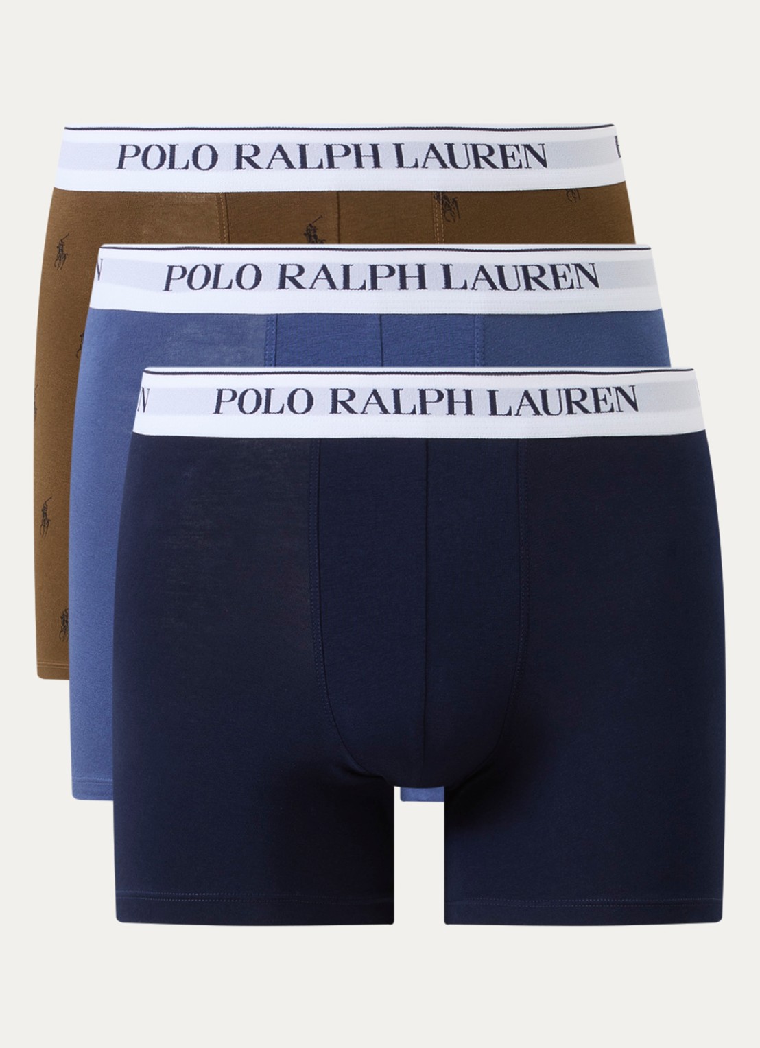 Ralph Lauren Boxershorts met logoband in 3-pack - voorkant 2 bruin