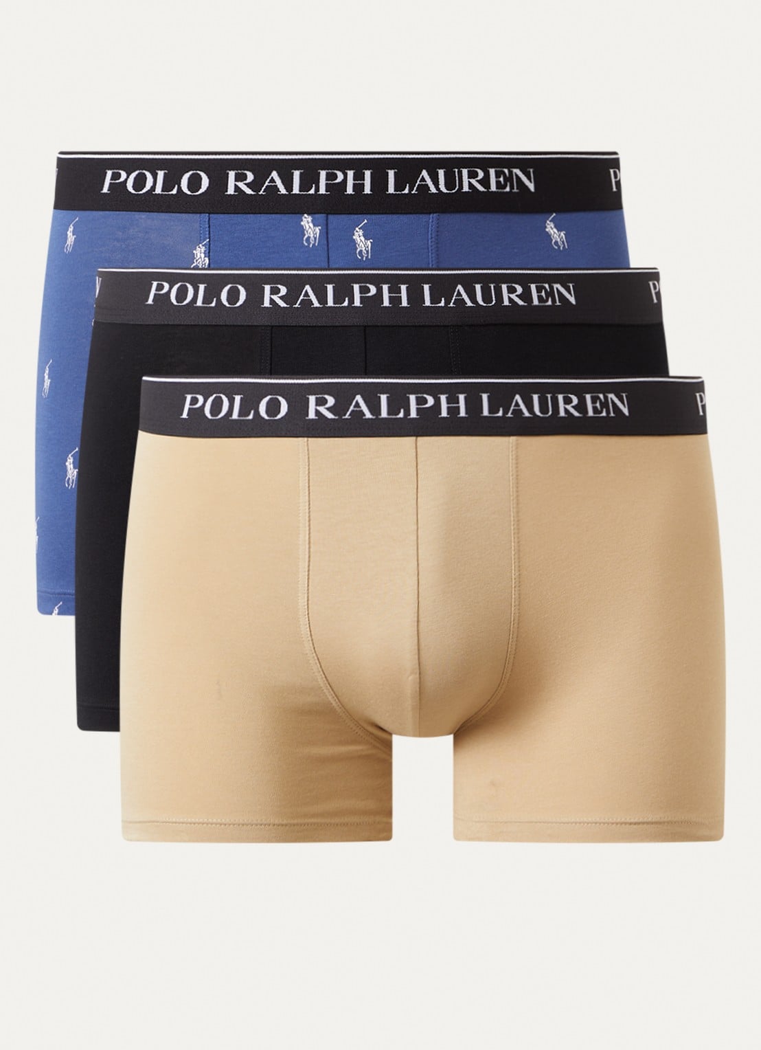 Ralph Lauren Boxershorts met logoband in 3-pack - voorkant 3 zand