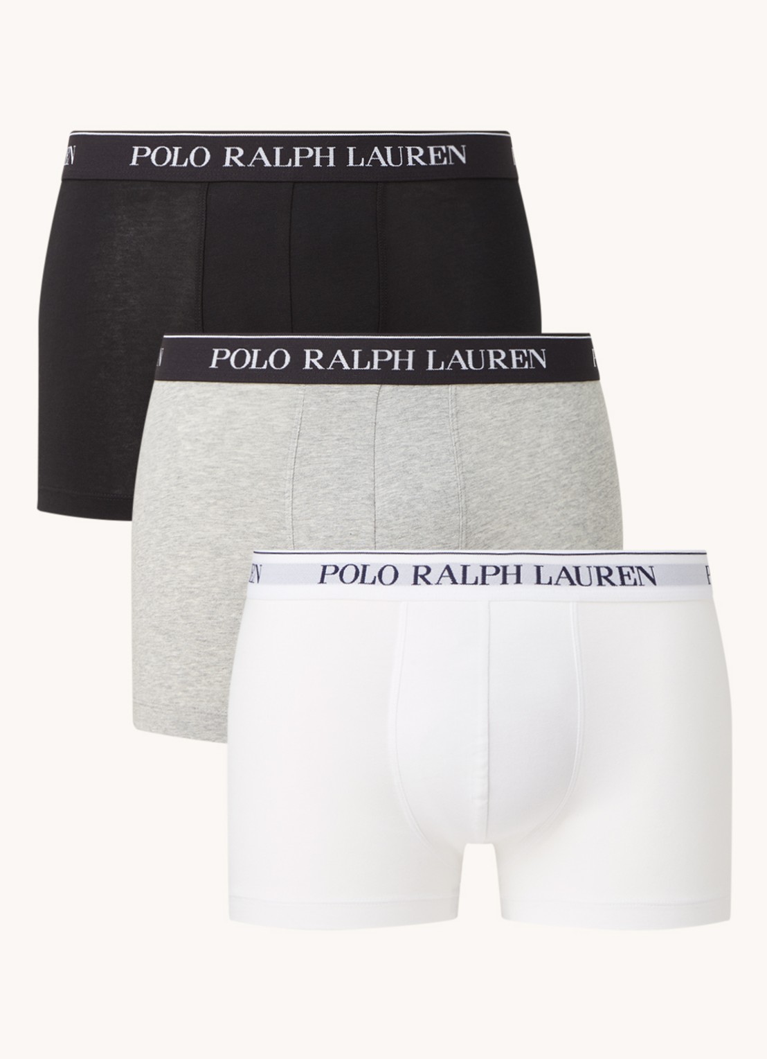 Ralph Lauren Boxershorts met logoband in 3-pack - voorkant 3 3pk white/polo blk/andover htr