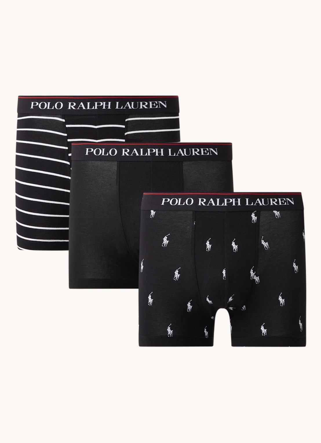 Ralph Lauren Boxershorts met logoband in 3-pack - voorkant zwart