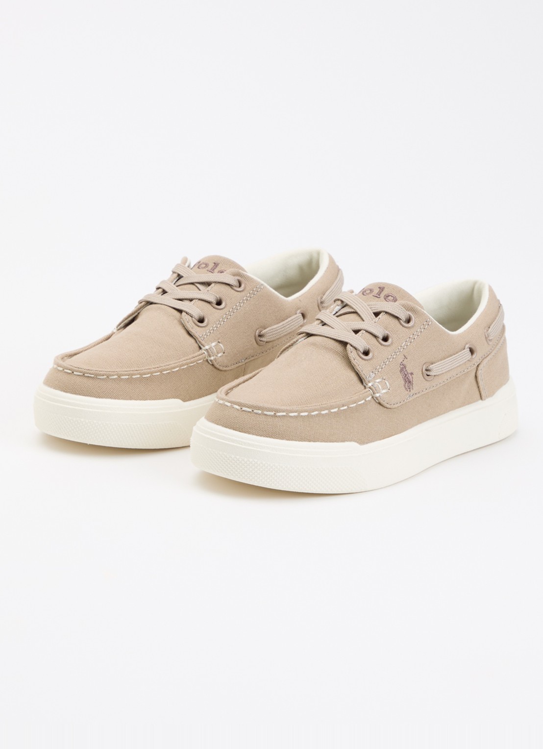 Ralph Lauren Briar Boat bootschoen van canvas met logo - voorkant 3 lichtbruin