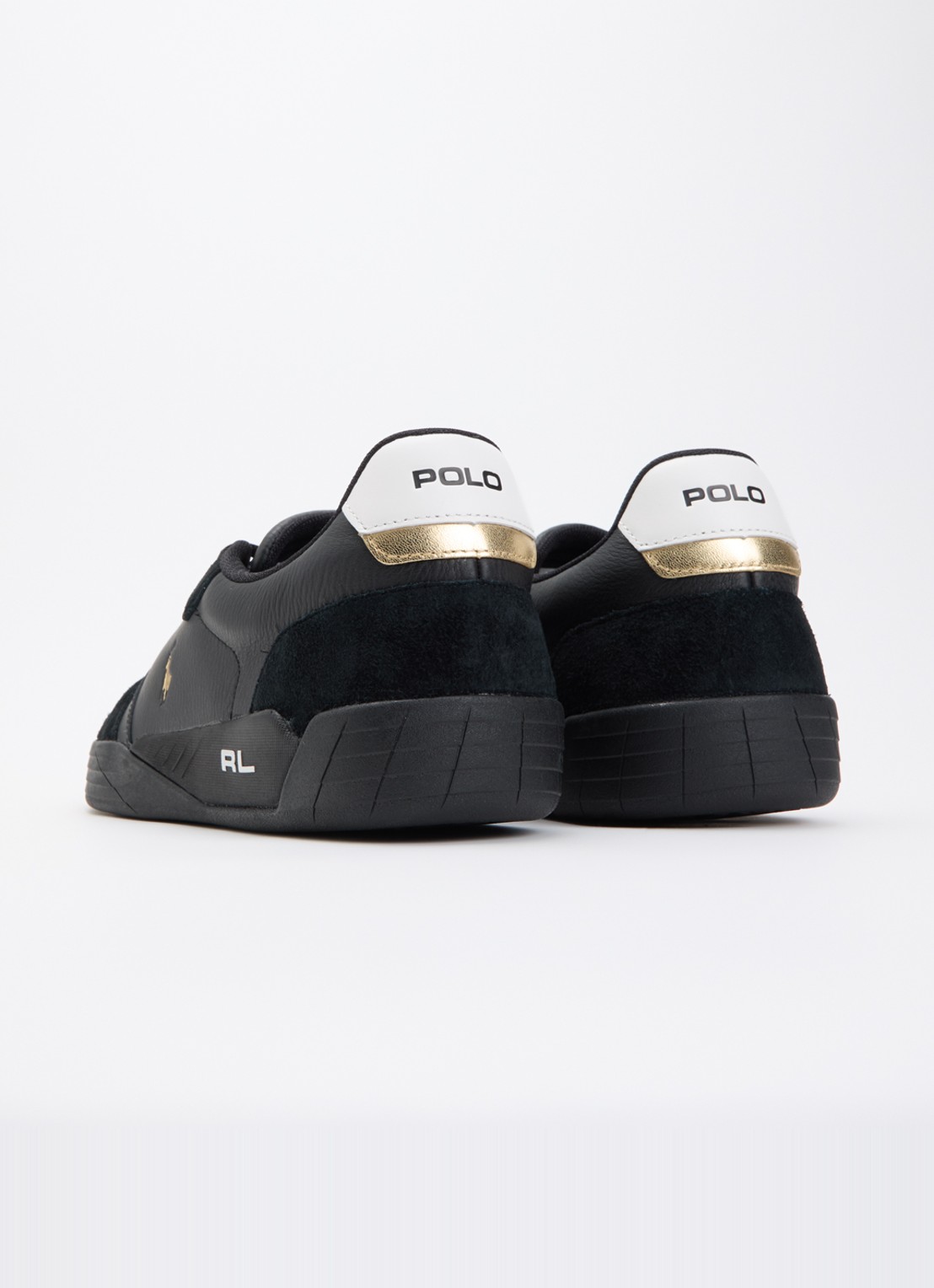 Ralph Lauren Broome sneaker van leer met suède details en logo - achterkant 4 zwart
