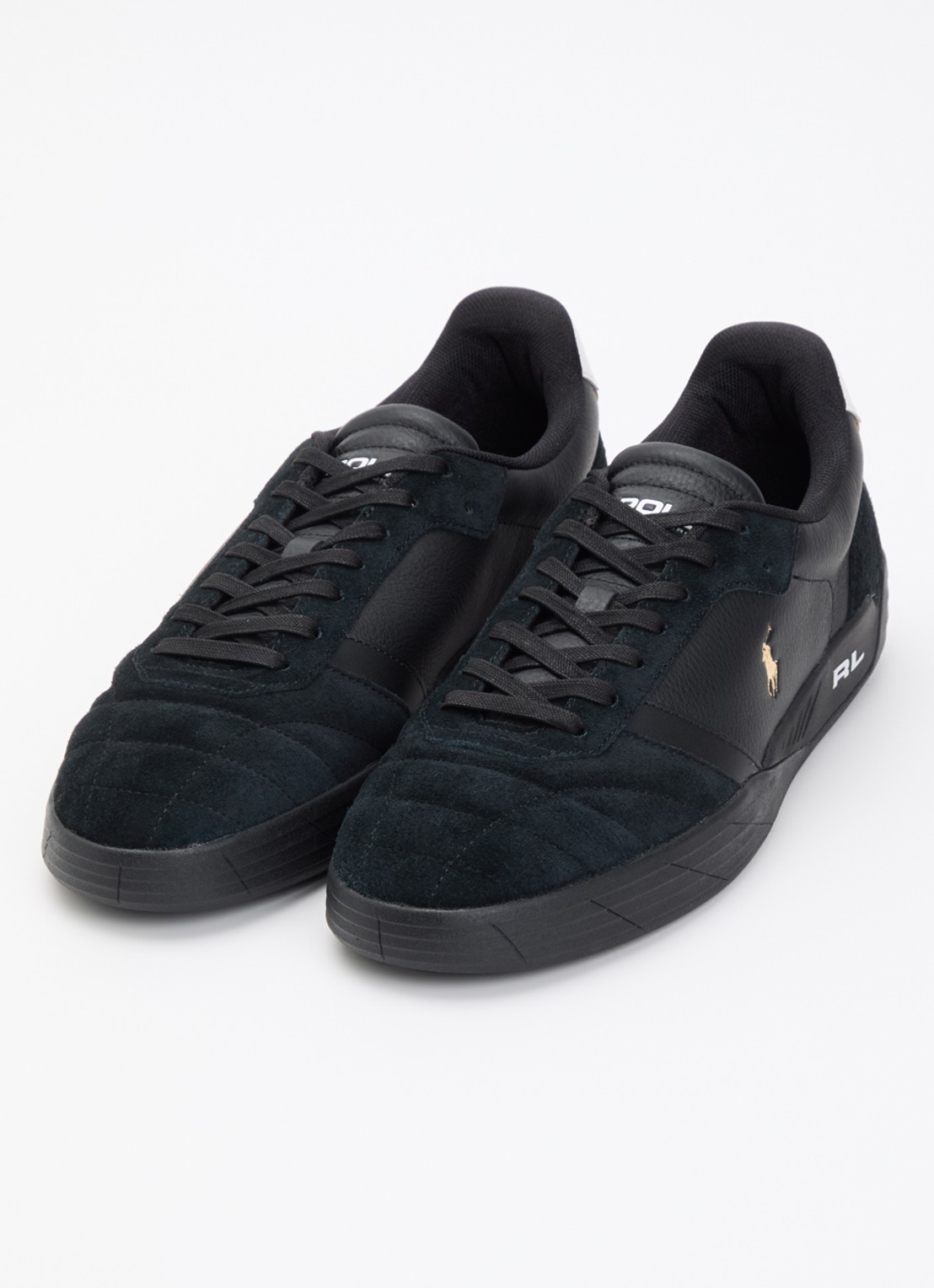 Ralph Lauren Broome sneaker van leer met suède details en logo - detail zwart