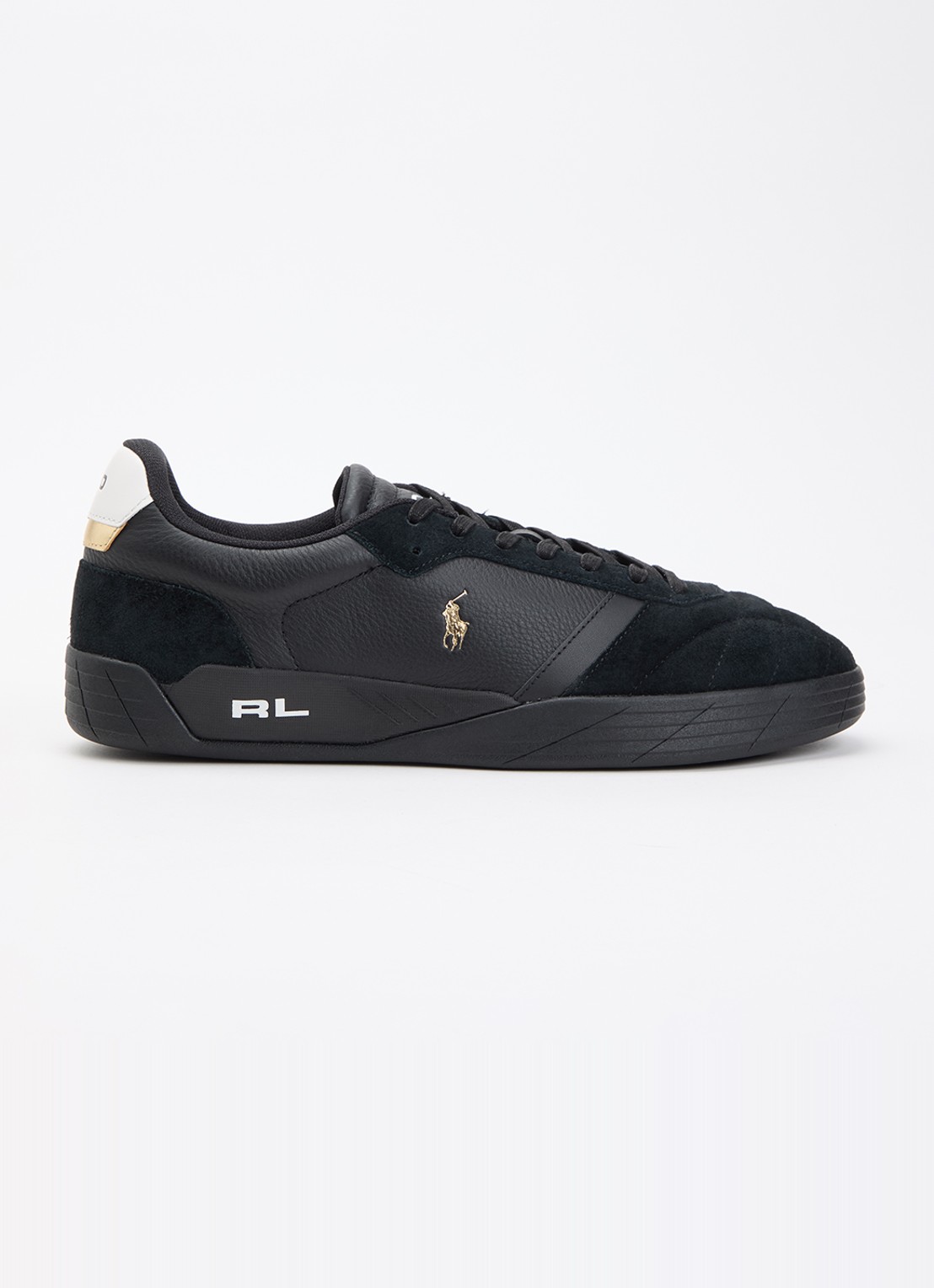 Ralph Lauren Broome sneaker van leer met suède details en logo - voorkant 5 zwart