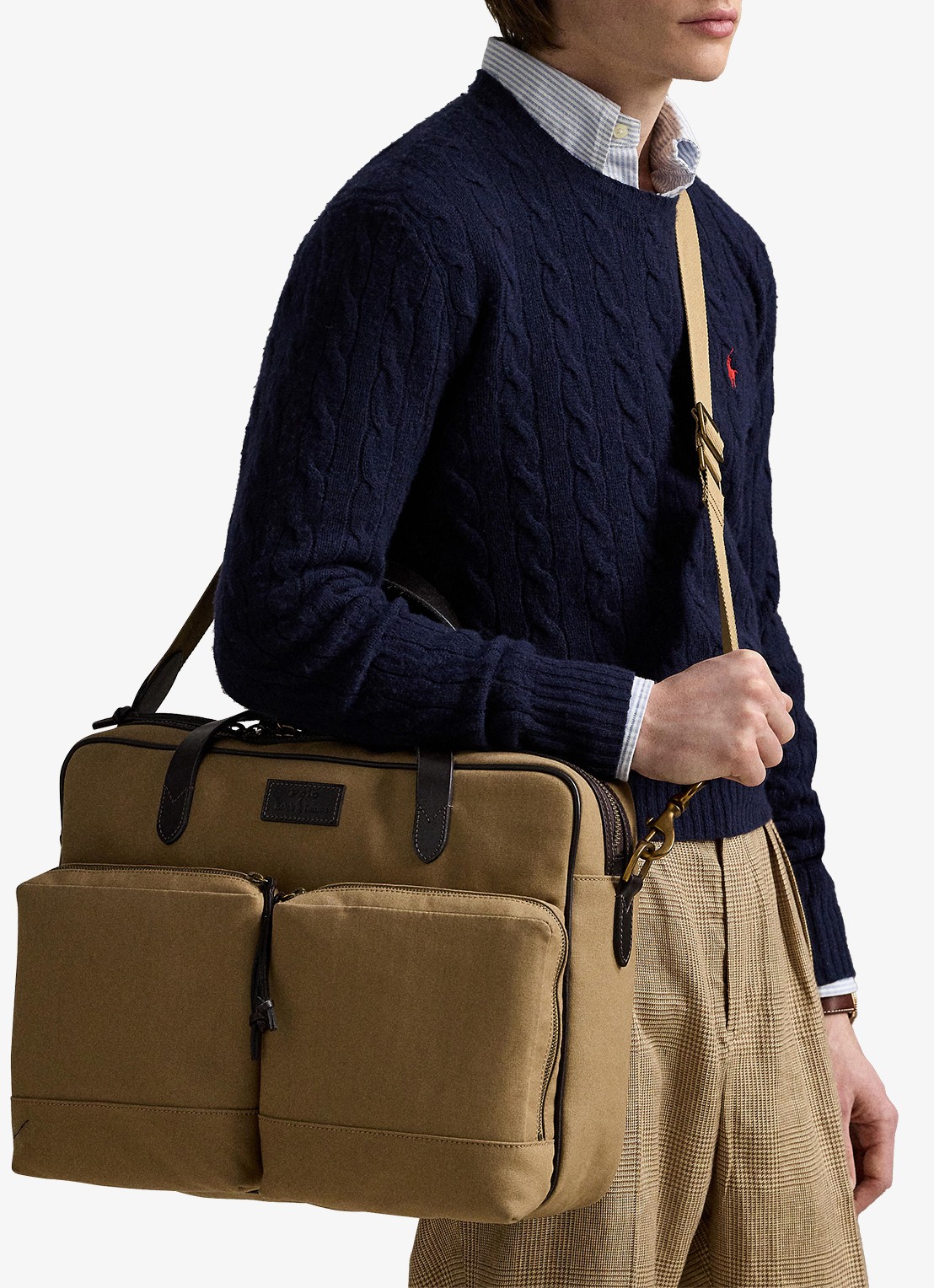 Ralph Lauren Businesstas met logo - voorkant 7 montana khaki/brown / khaki