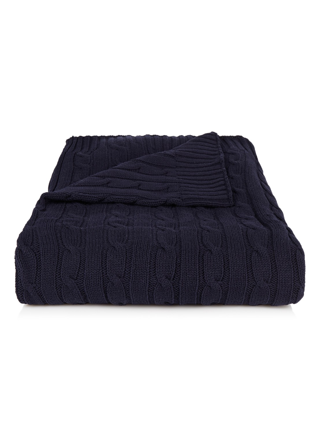 Ralph Lauren Cable plaid 127 x 178 cm - voorkant 2 donkerblauw
