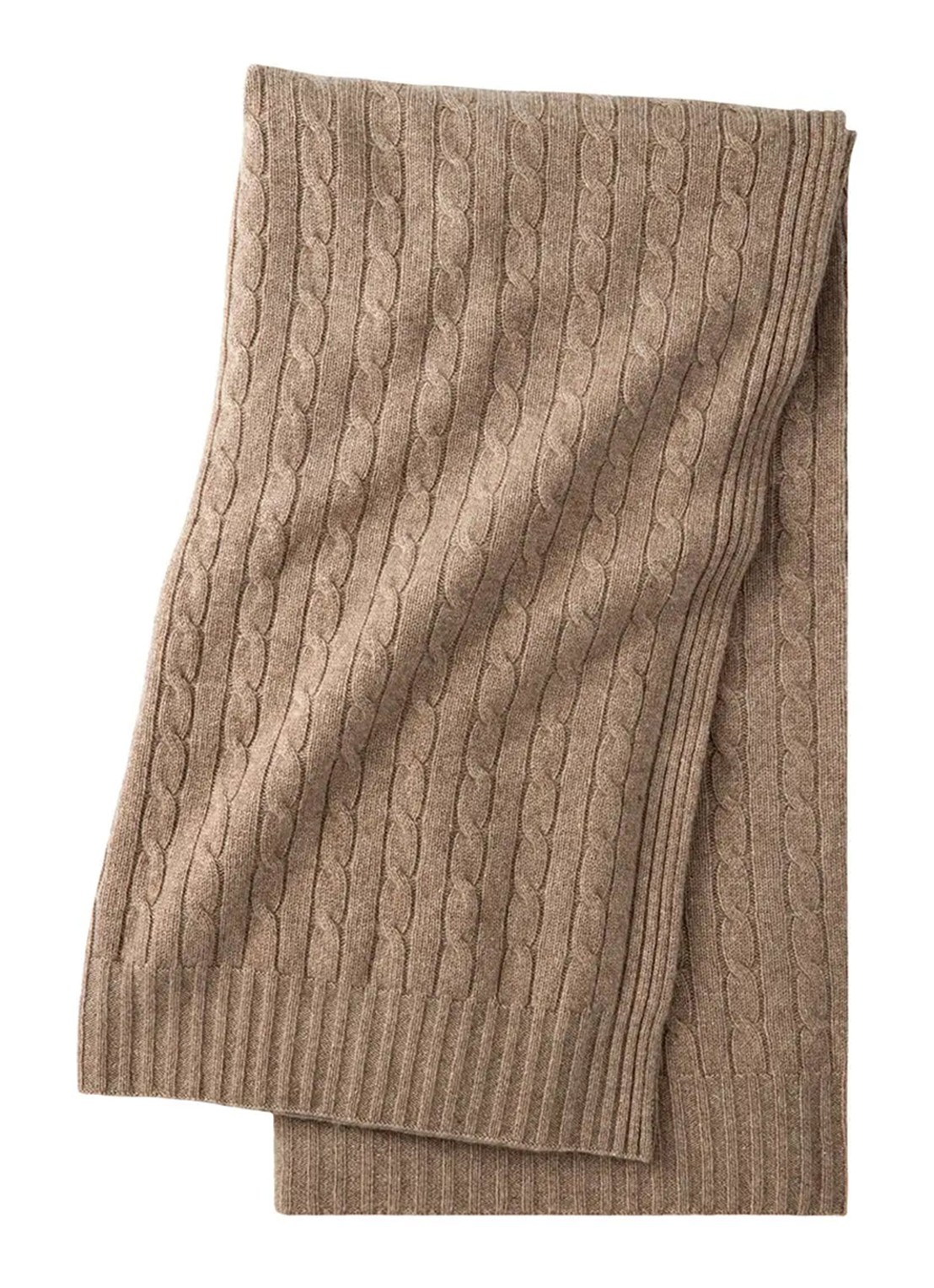 Ralph Lauren Cable plaid 150 x 150 cm - voorkant lichtbruin