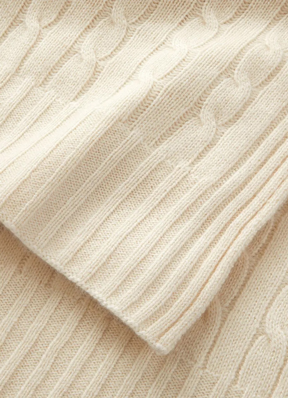 Ralph Lauren Cable plaid 150 x 150 cm - voorkant 2 creme