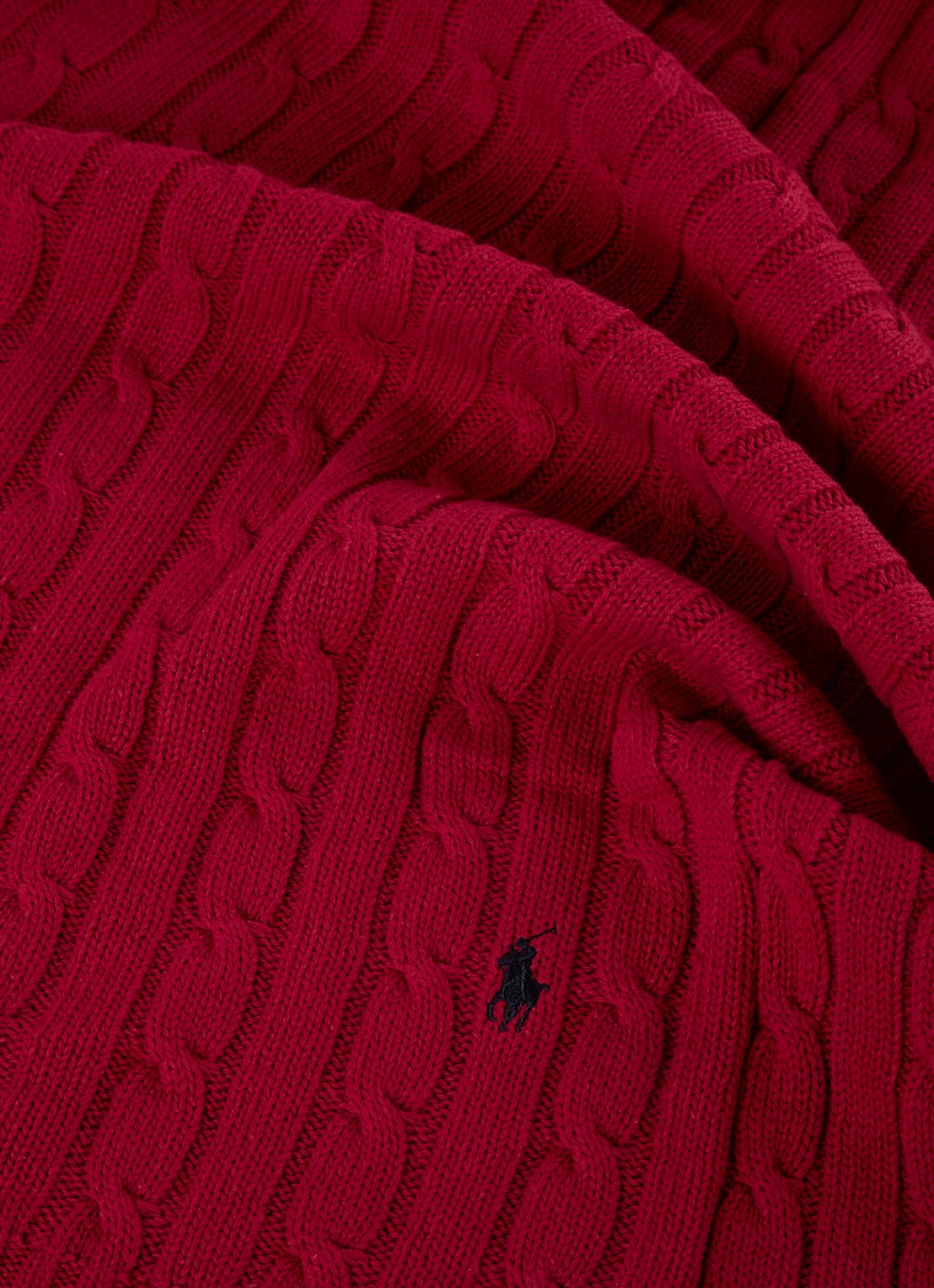 Ralph Lauren Cable plaid van katoen 127 x 177 cm - detail donkerrood