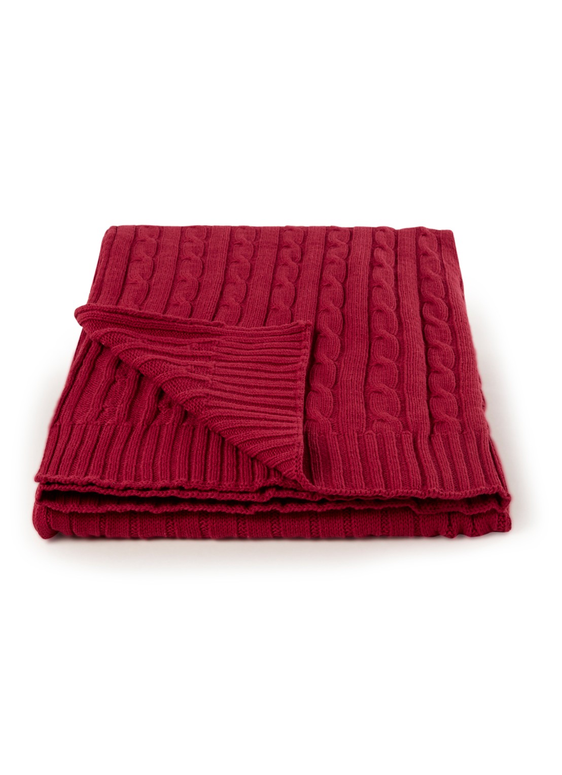 Ralph Lauren Cable plaid van katoen 127 x 177 cm - voorkant 2 donkerrood