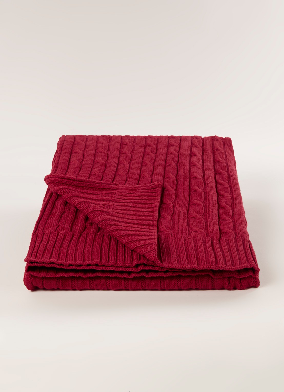 Ralph Lauren Cable plaid van katoen 127 x 177 cm - voorkant 3 donkerrood