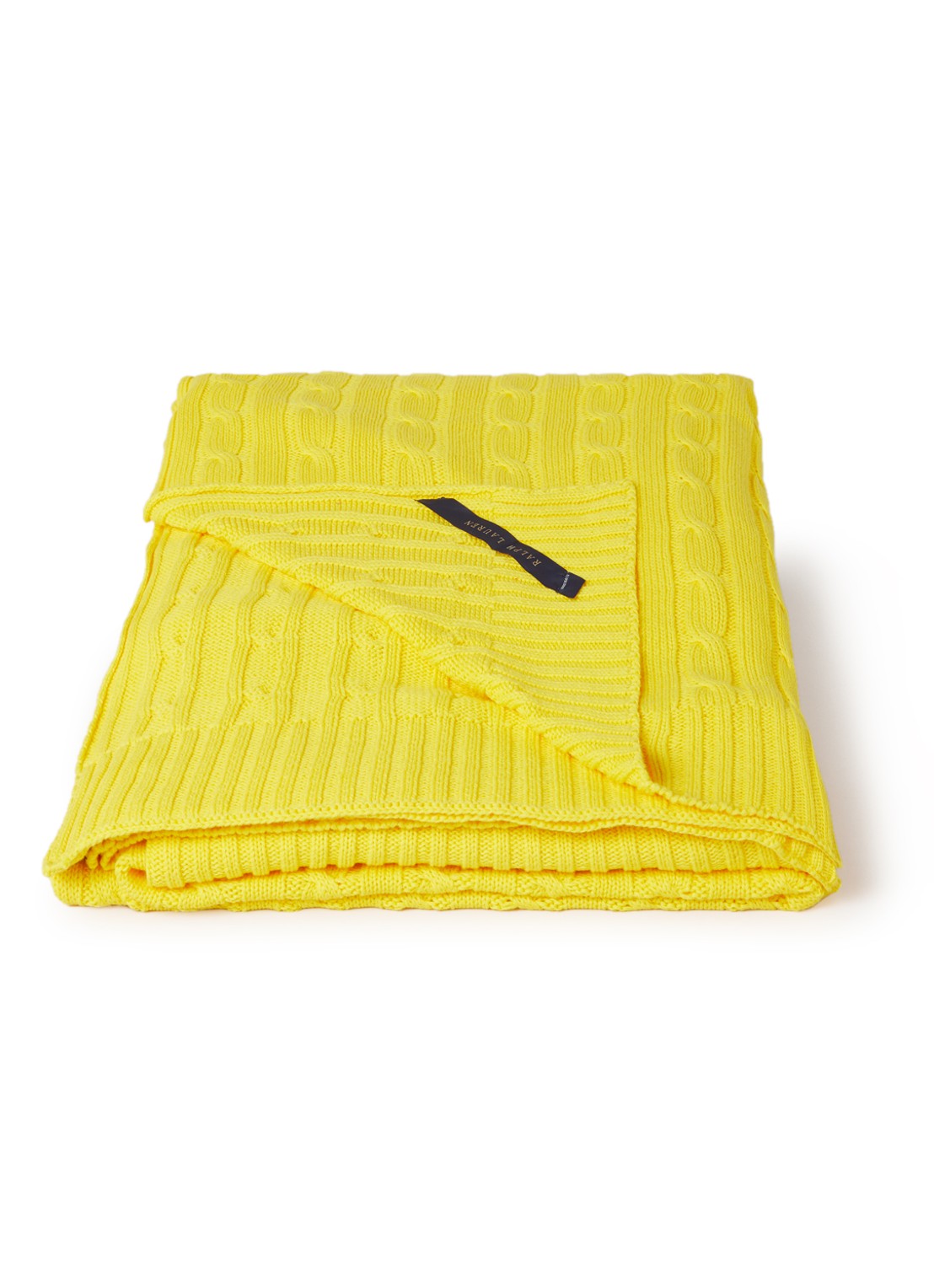 Ralph Lauren Cable plaid van katoen 127 x 177 cm - voorkant geel