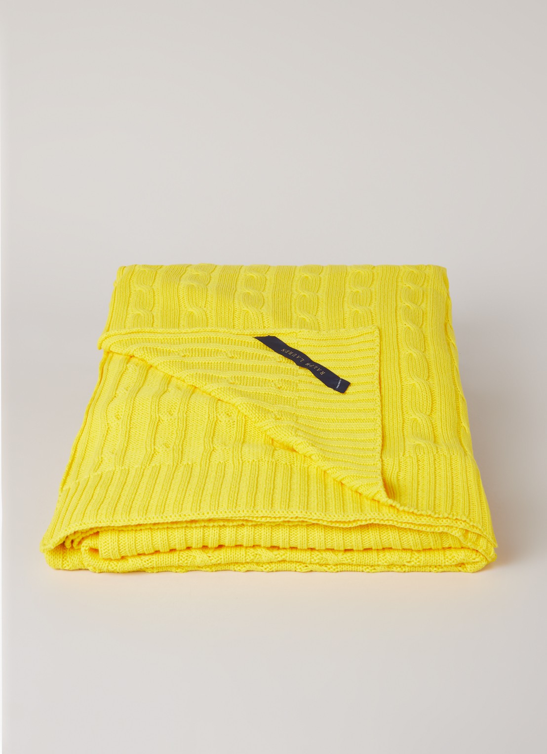 Ralph Lauren Cable plaid van katoen 127 x 177 cm - voorkant 2 geel