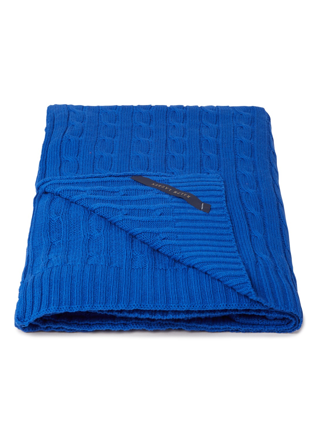 Ralph Lauren Cable plaid van katoen 127 x 177 cm - voorkant 3 kobaltblauw