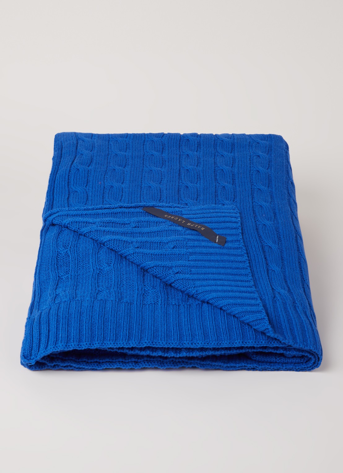 Ralph Lauren Cable plaid van katoen 127 x 177 cm - voorkant 4 kobaltblauw