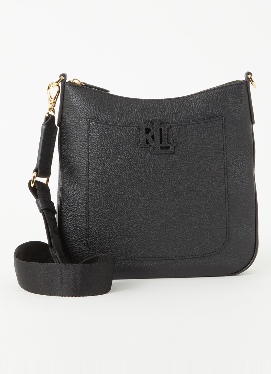 Ralph Lauren Cameryn crossbodytas van leer met afneembare schouderriem - voorkant 4 zwart