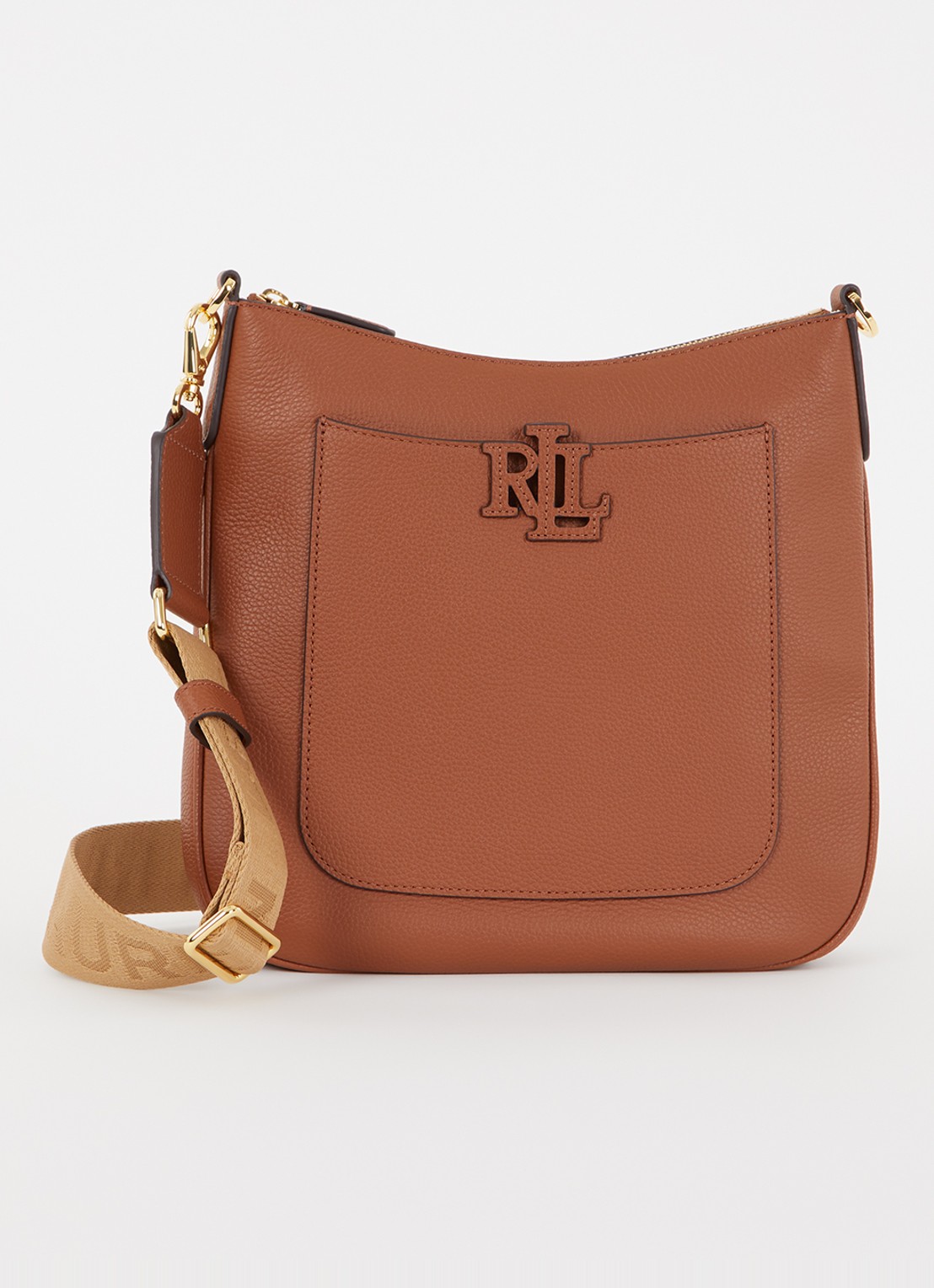 Ralph Lauren Cameryn crossbodytas van leer met afneembare schouderriem - voorkant 4 oranjerood