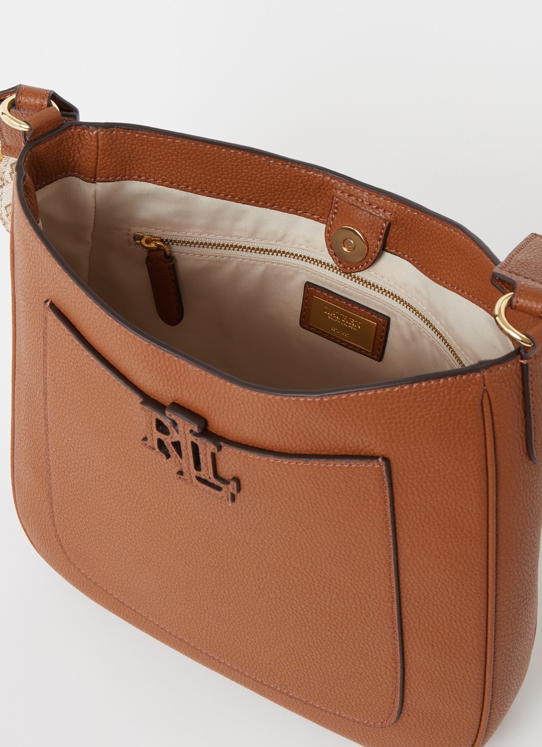 Ralph Lauren Cameryn Medium crossbodytas van leer - detail cognac
