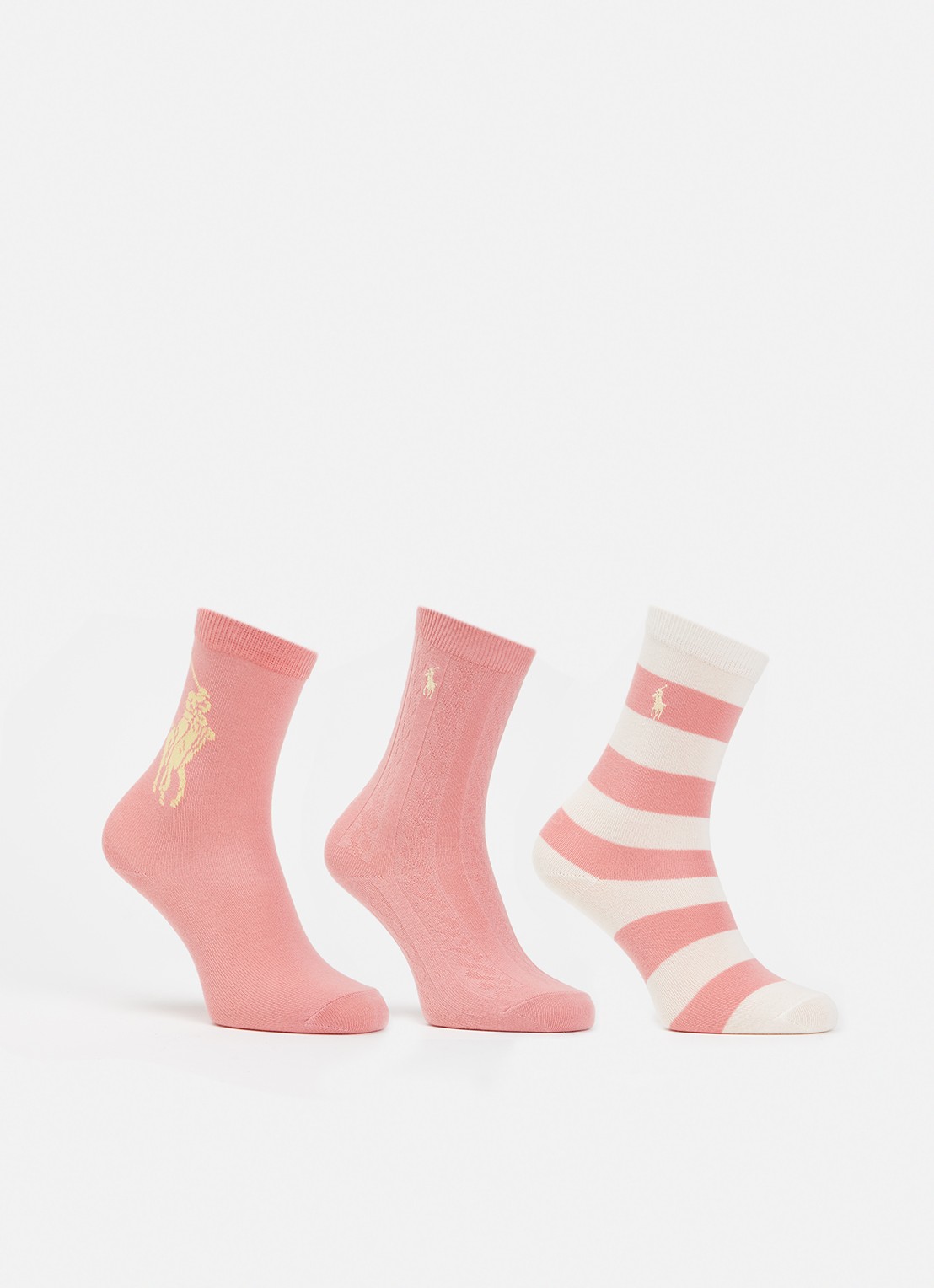 Ralph Lauren Candyshop sokken in katoenblend met logo in 3-pack - voorkant koraalroze