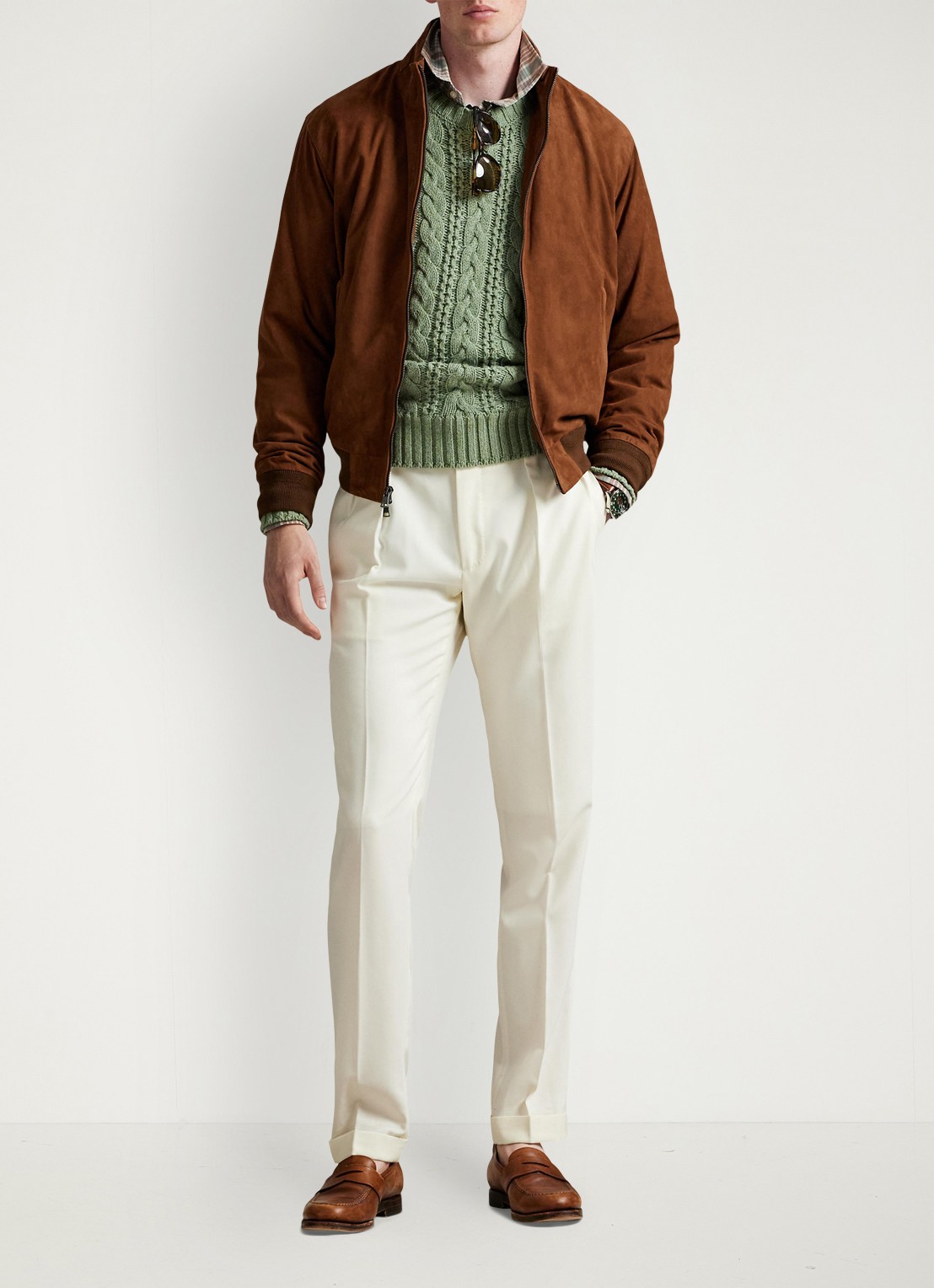 Ralph Lauren Charleton jack van geitensuède met opstaande kraag - voorkant 2 pale russet / roestbruin