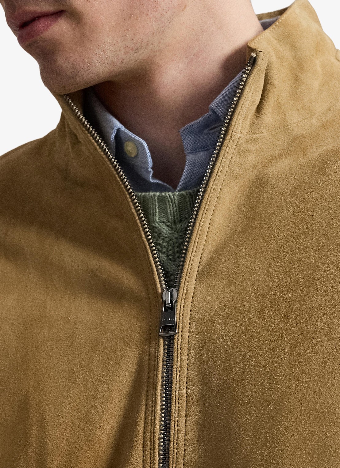 Ralph Lauren Charleton jack van geitensuède met opstaande kraag - detail 3 cafe tan suede / beige